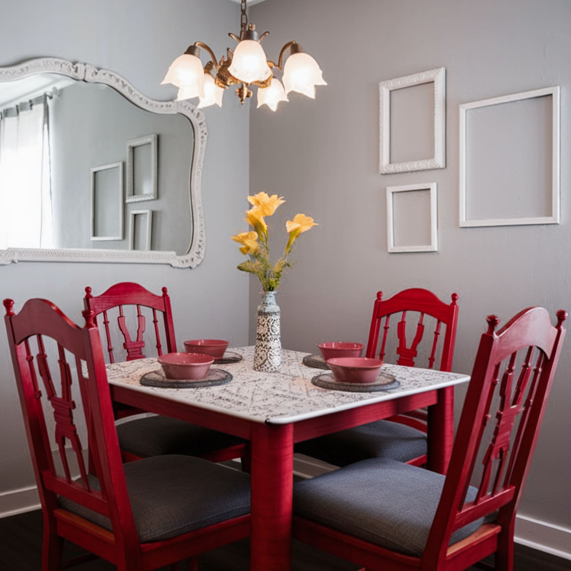 Empty Frames With Red Dining Room Set