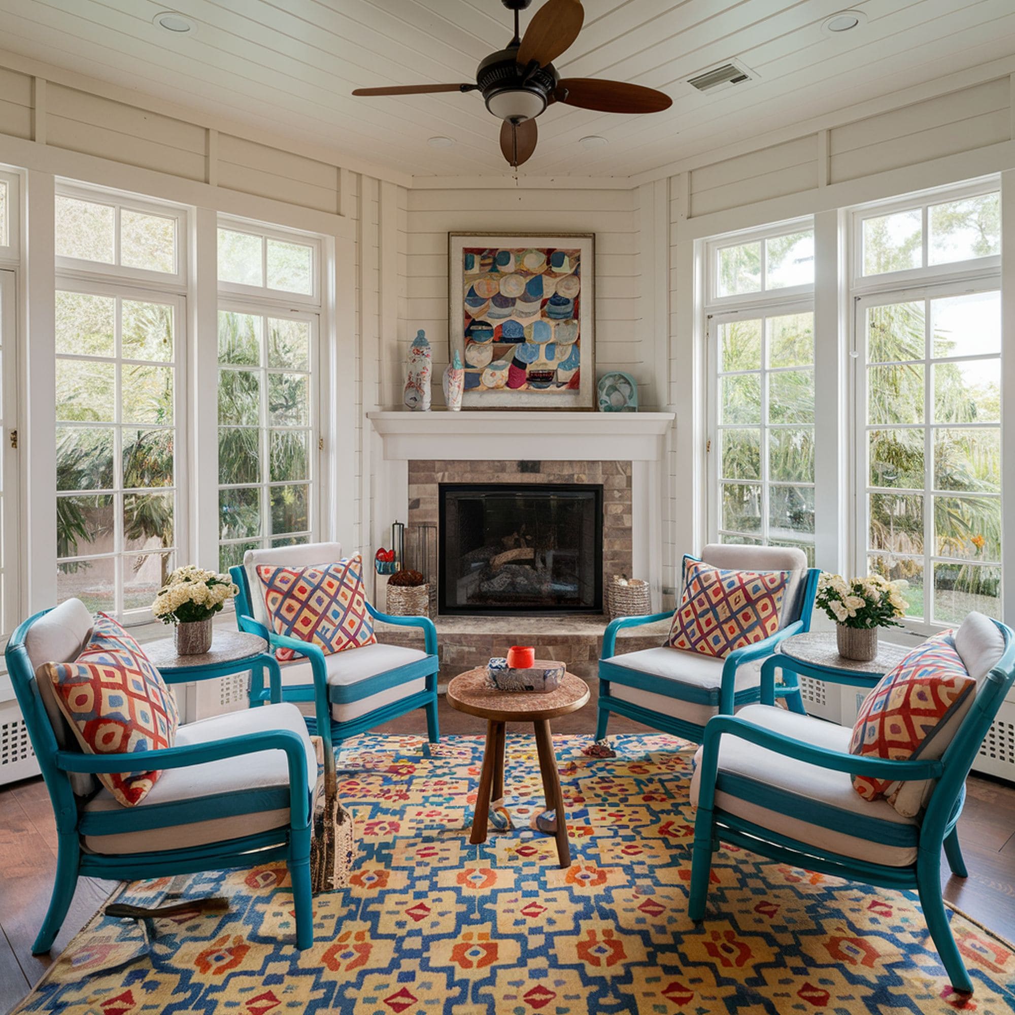Sunroom With Fireplace