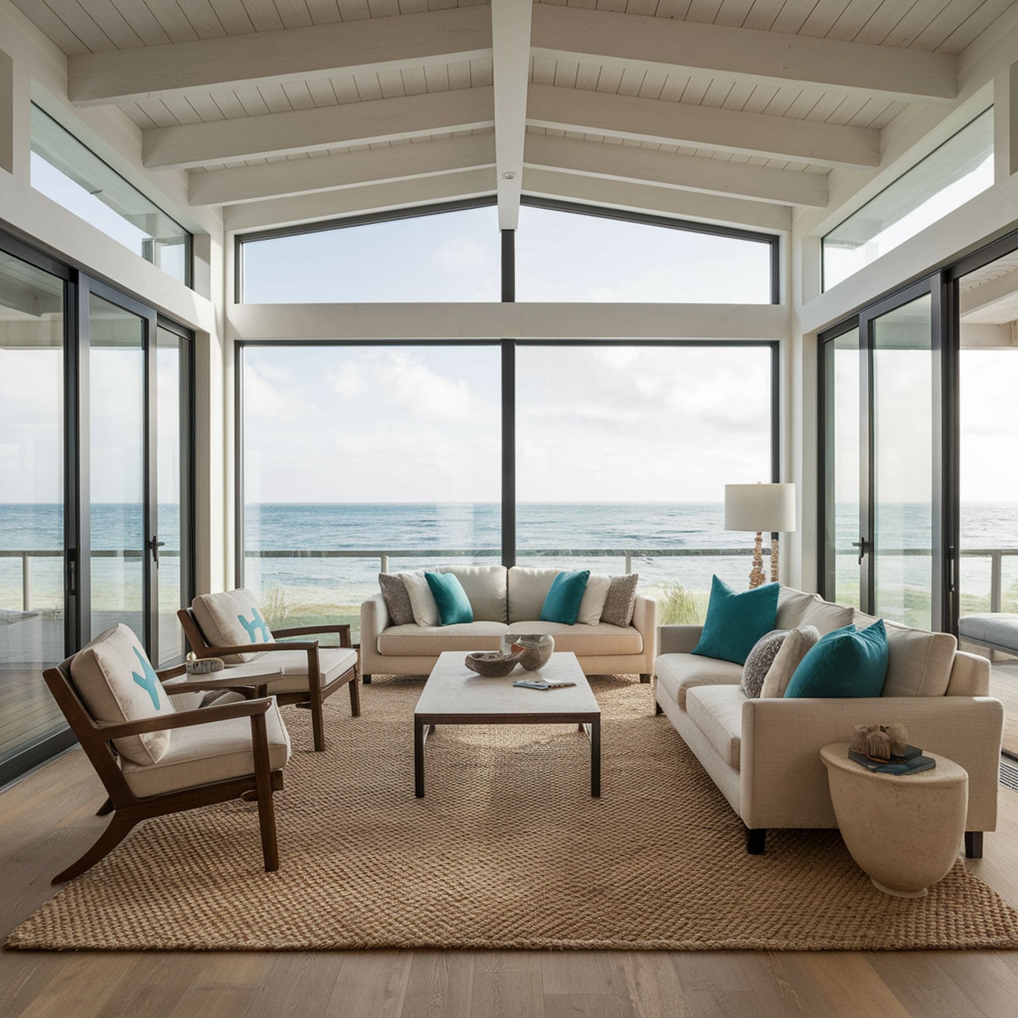 Beach Inspired Living Room With Large Windows
