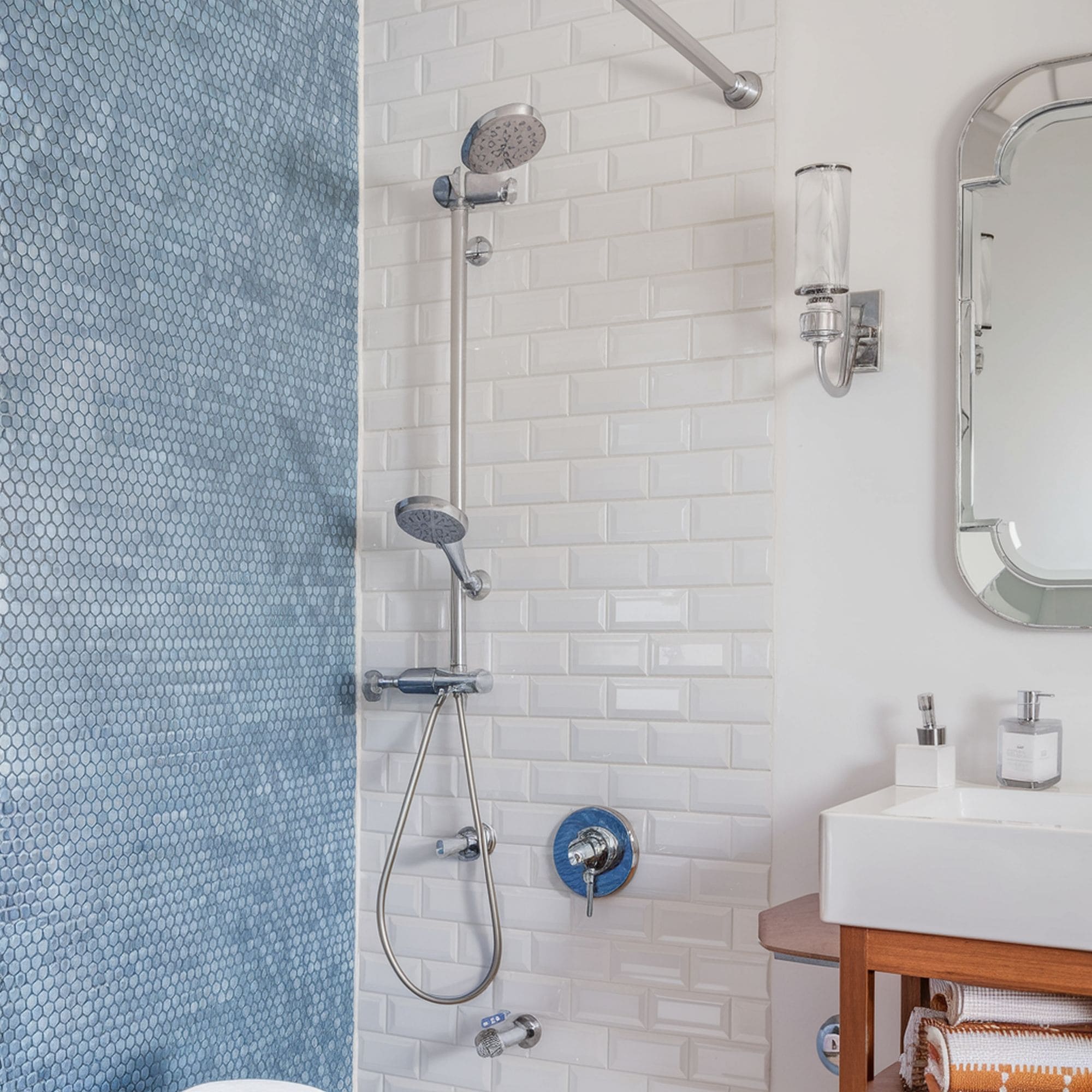 Penny Tile Accent Wall in the Shower