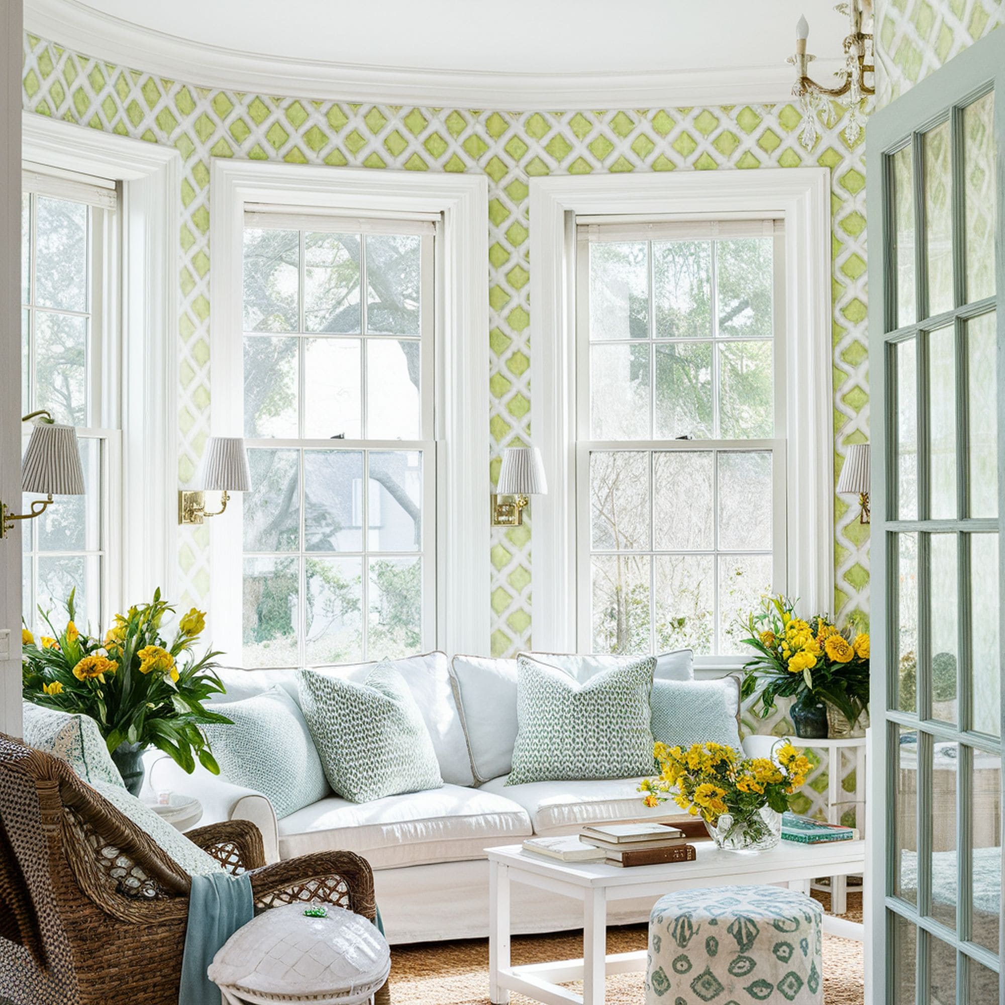 Sunroom With Trellis Design Wallpaper