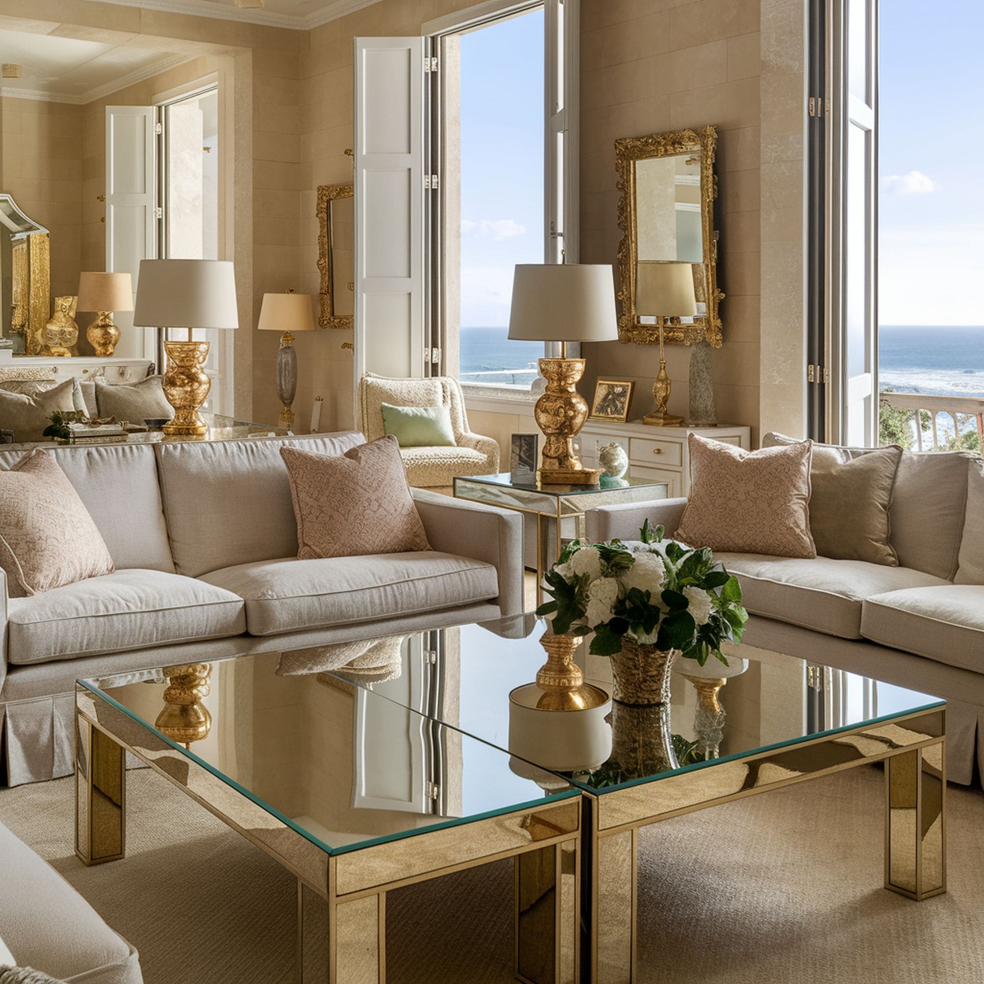 Beach Inspired Living Room With Gold Accents