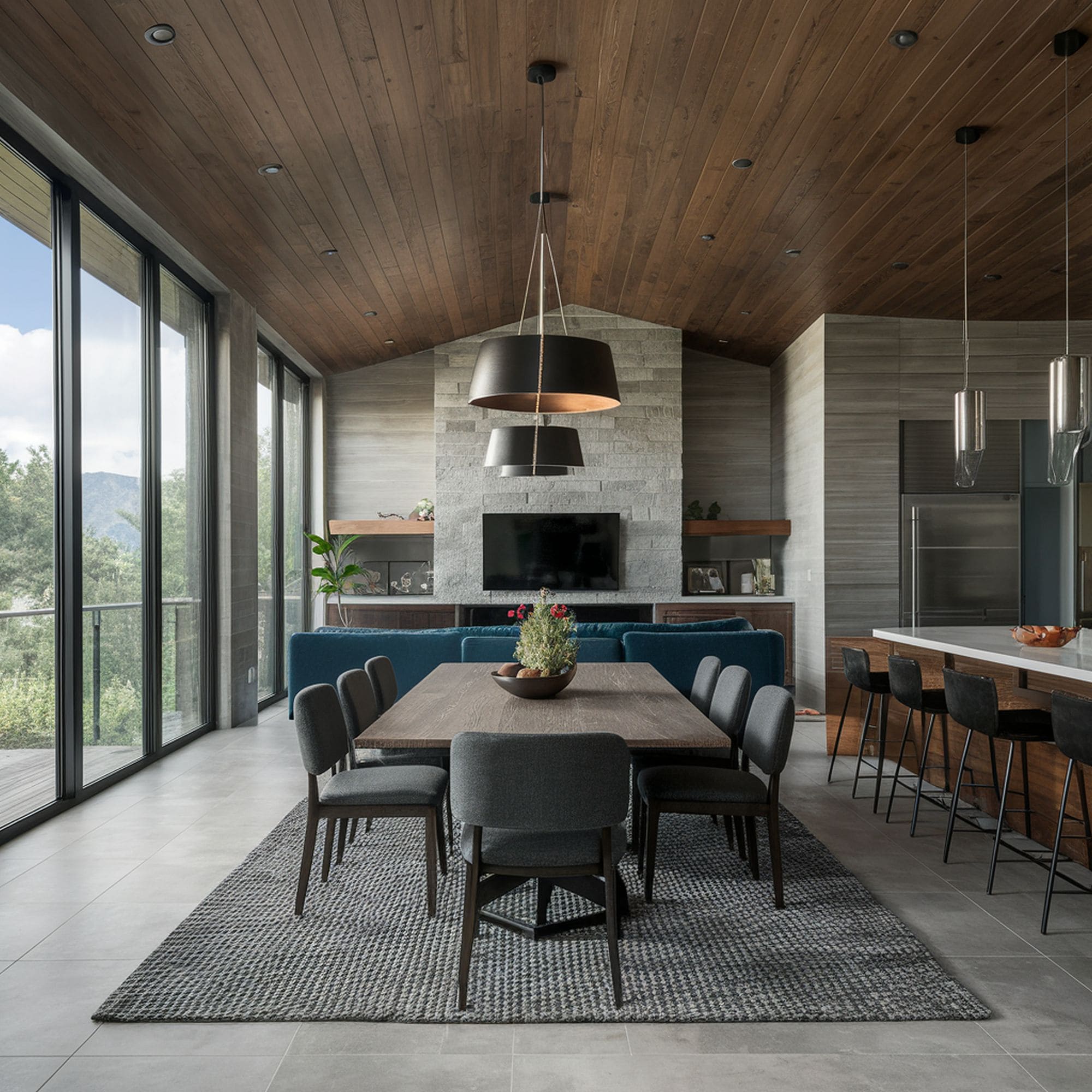 Open Concept Gray Dining Room