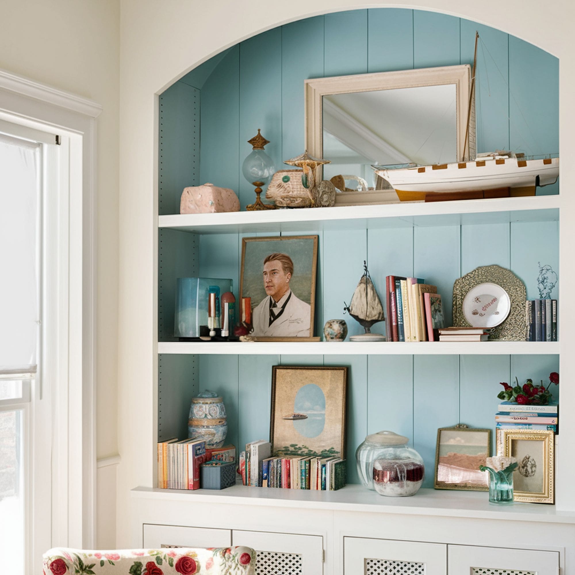Beach Inspired Shelf With Blue Backing