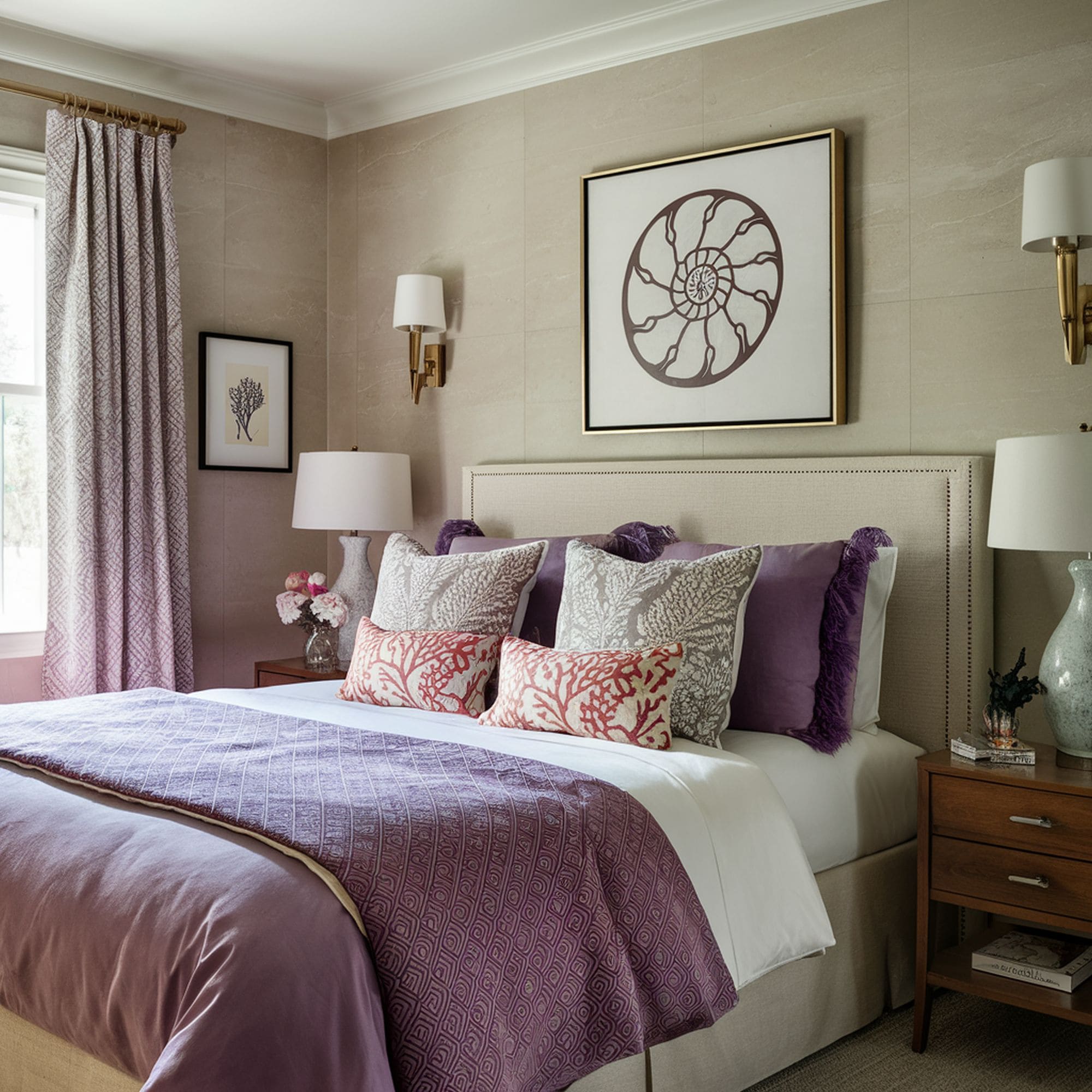 Beach Inspired Bedroom With Purple Bedding