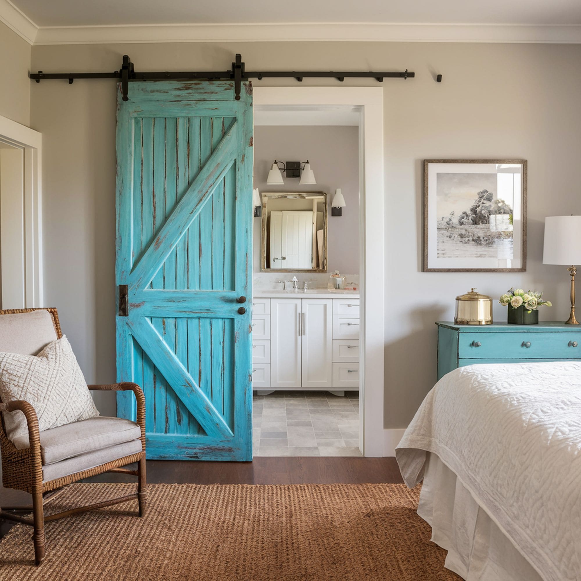 Beach Inspired Bedroom With Barn Door