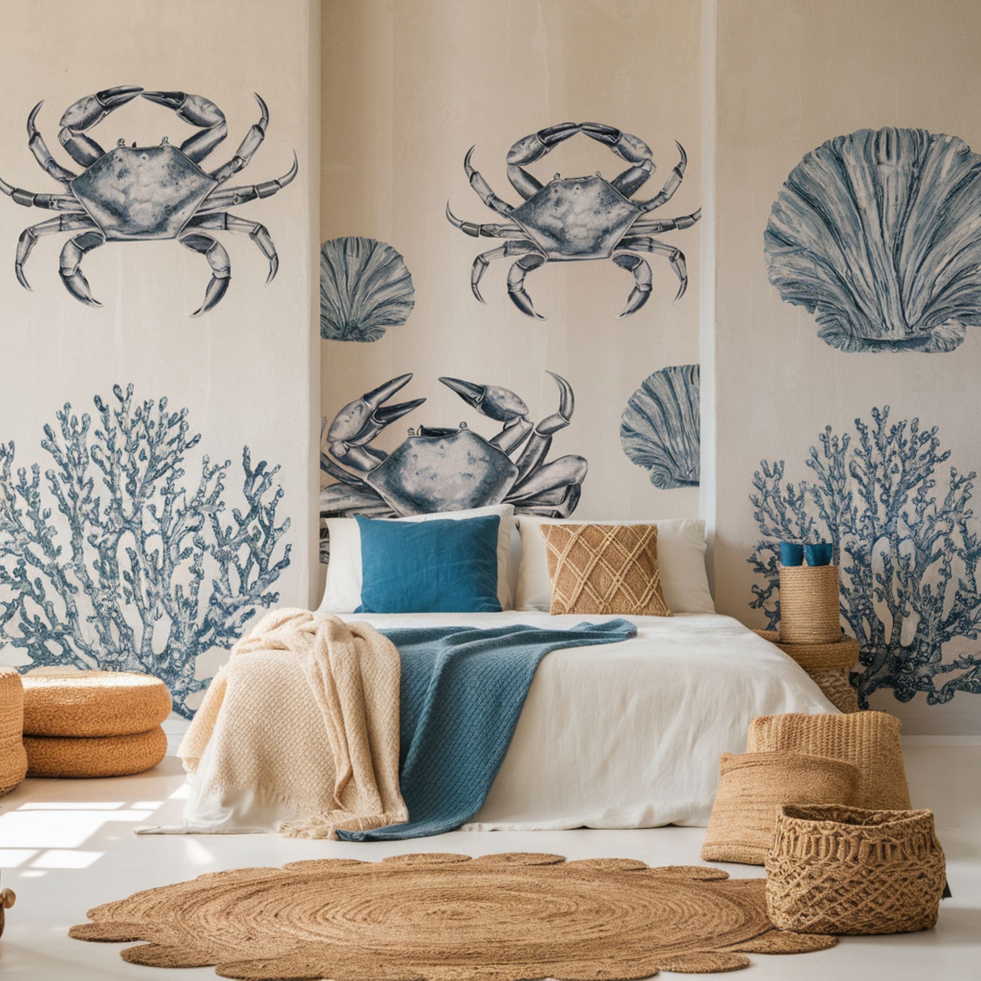 Beach Inspired Bedroom With Jute Rug