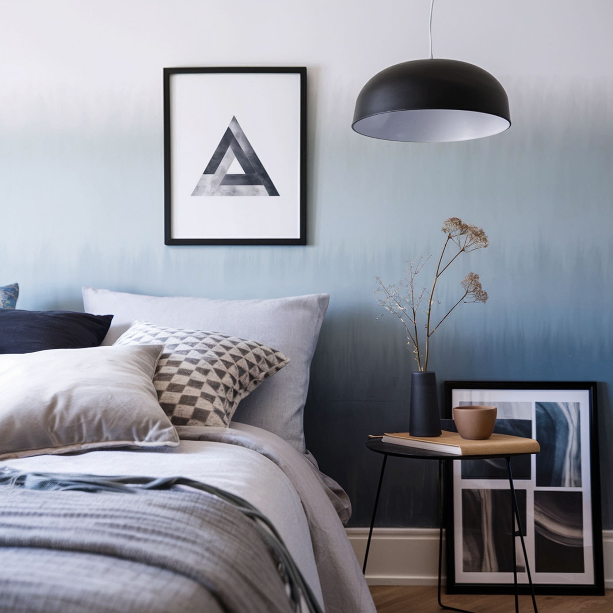 Black Bedroom With Ombre Wall