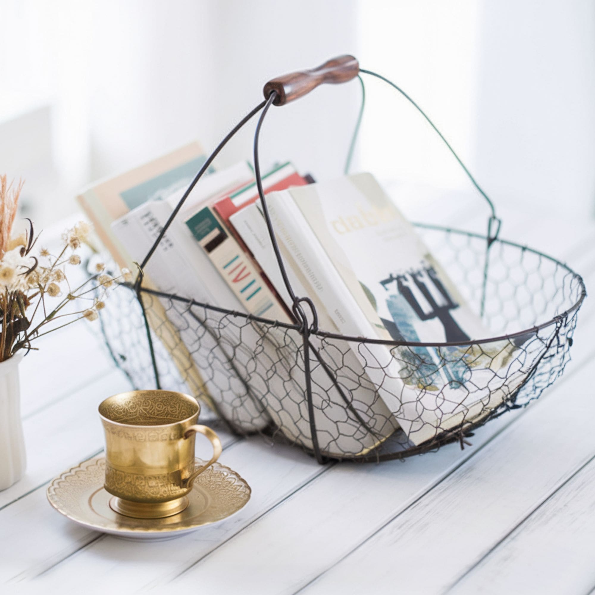 Books in a Wire Basket