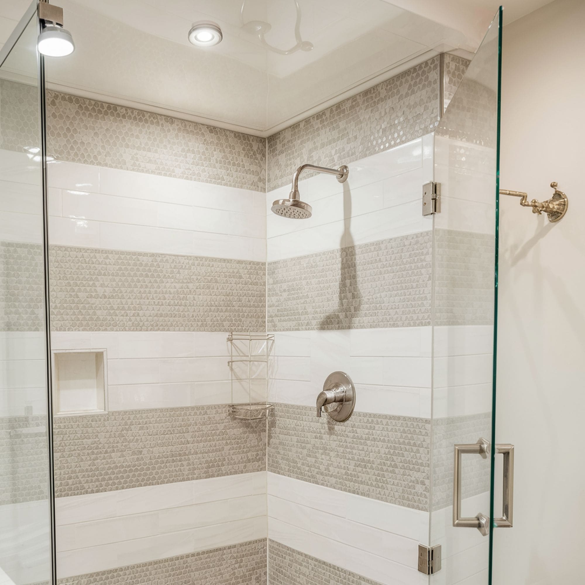 Striped Penny Tile Shower Design