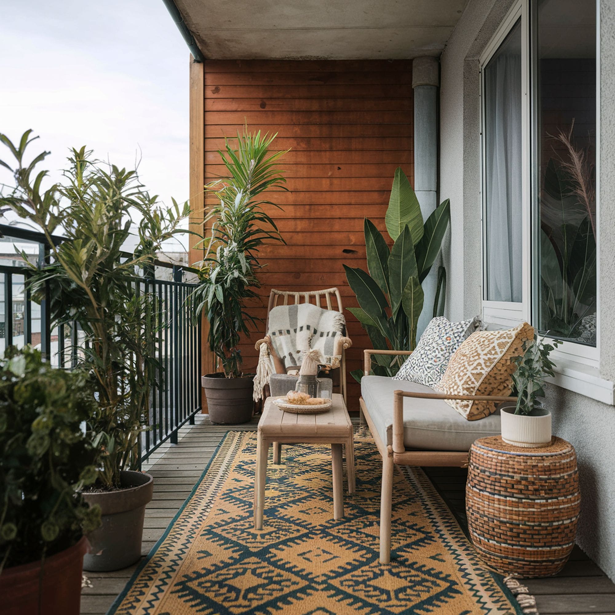 Apartment Balcony With Stylish Rug