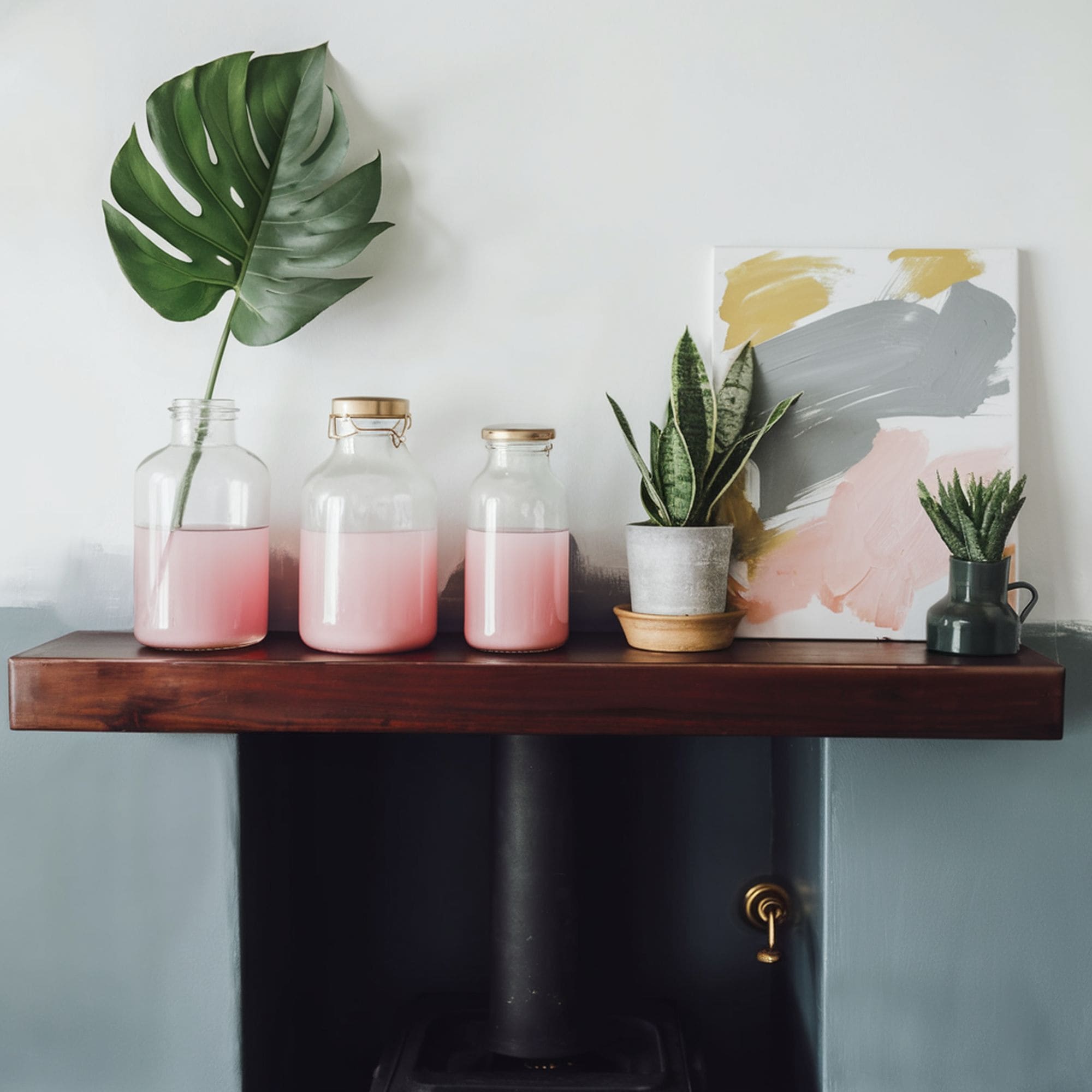 Stylish Shelf With Ombre Wall