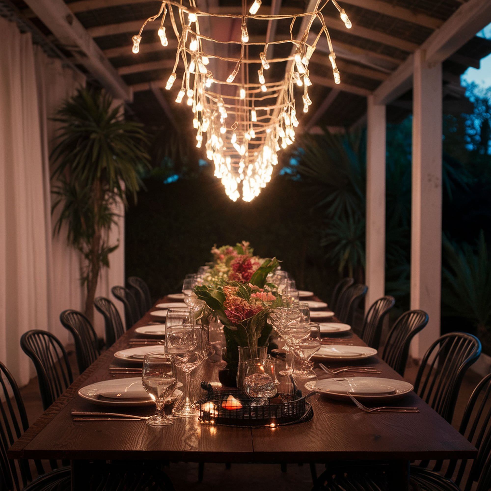 Fairy Lights Outdoor Dining Table Centerpiece