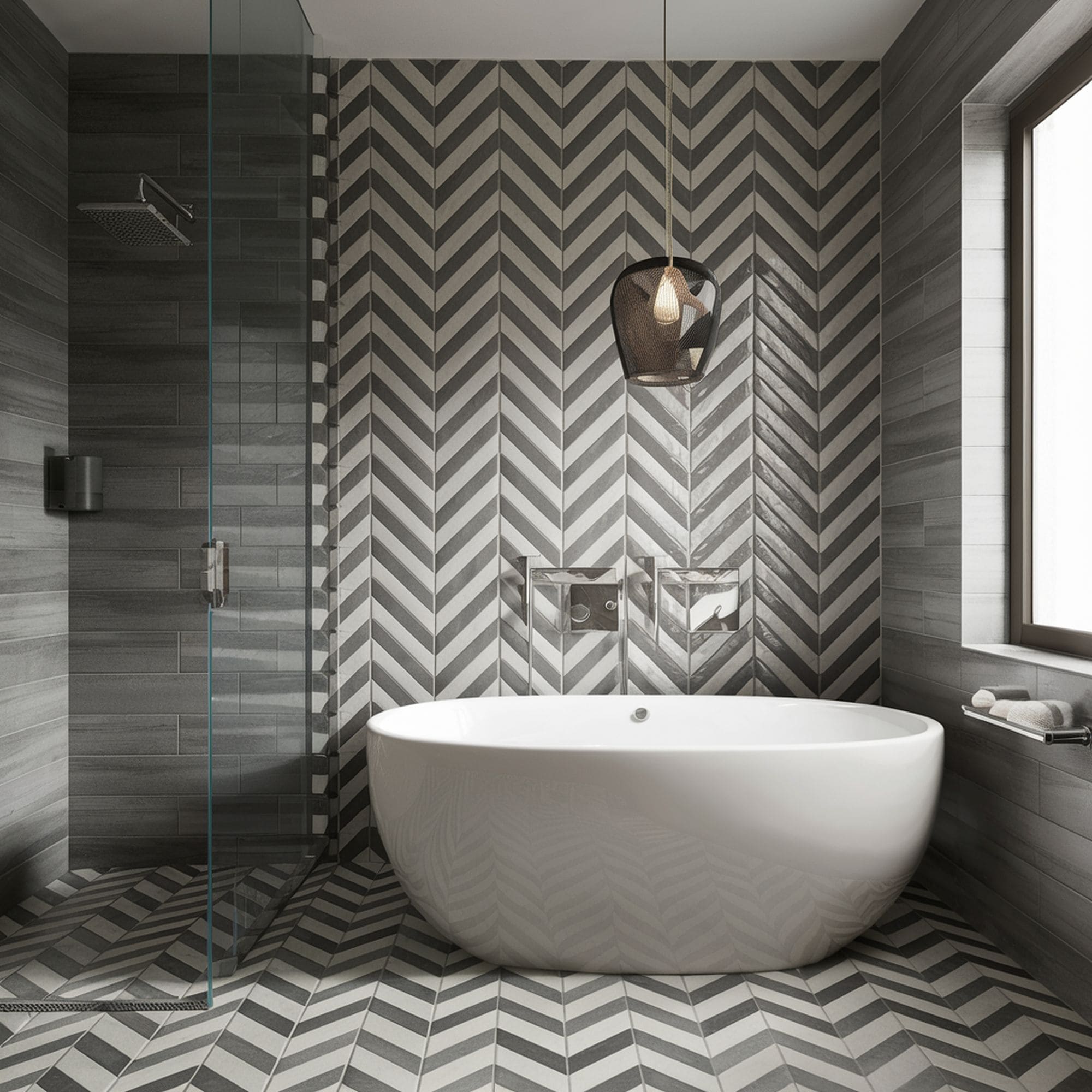 Chevron Patterned Bathroom Tiles