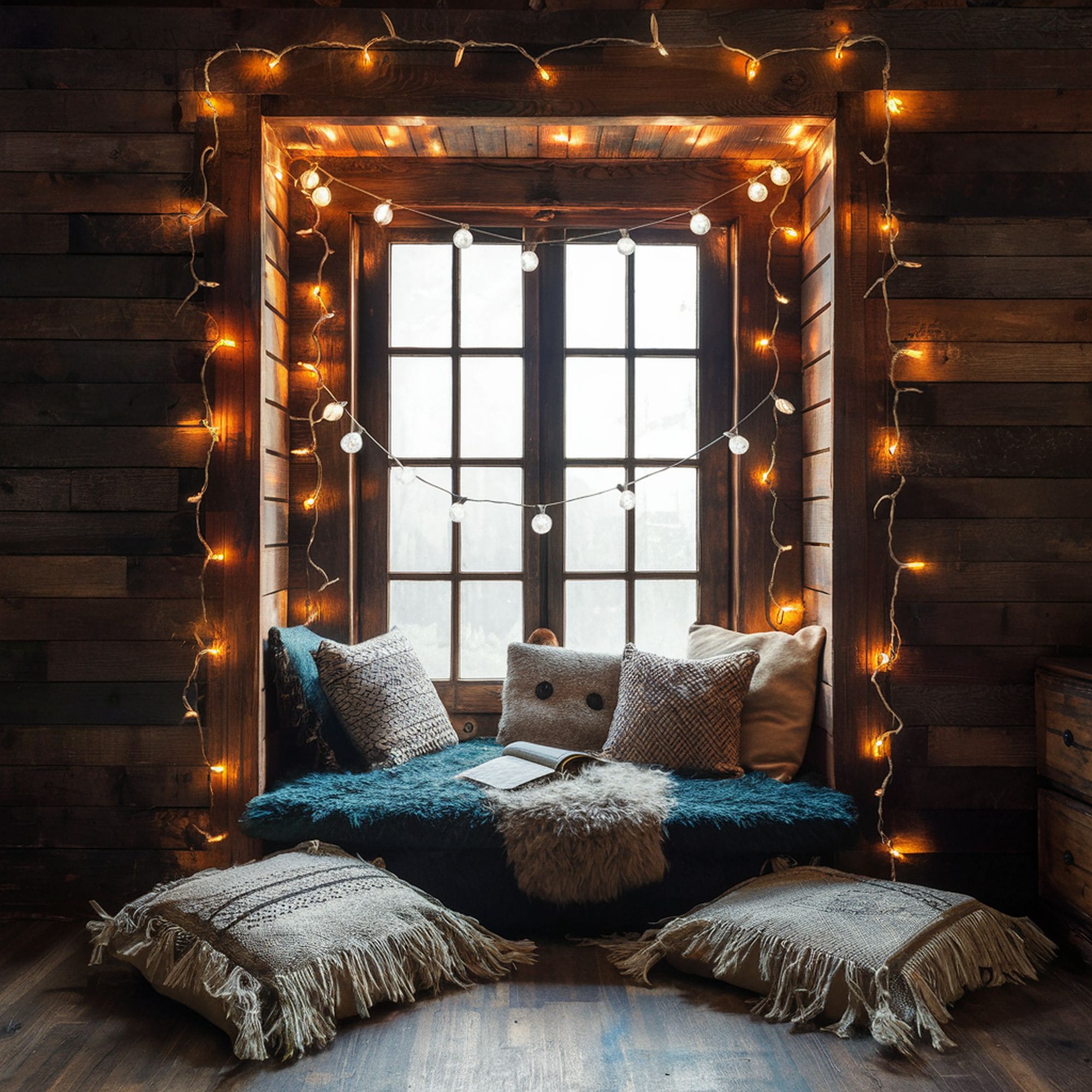 String Light Framing a Window