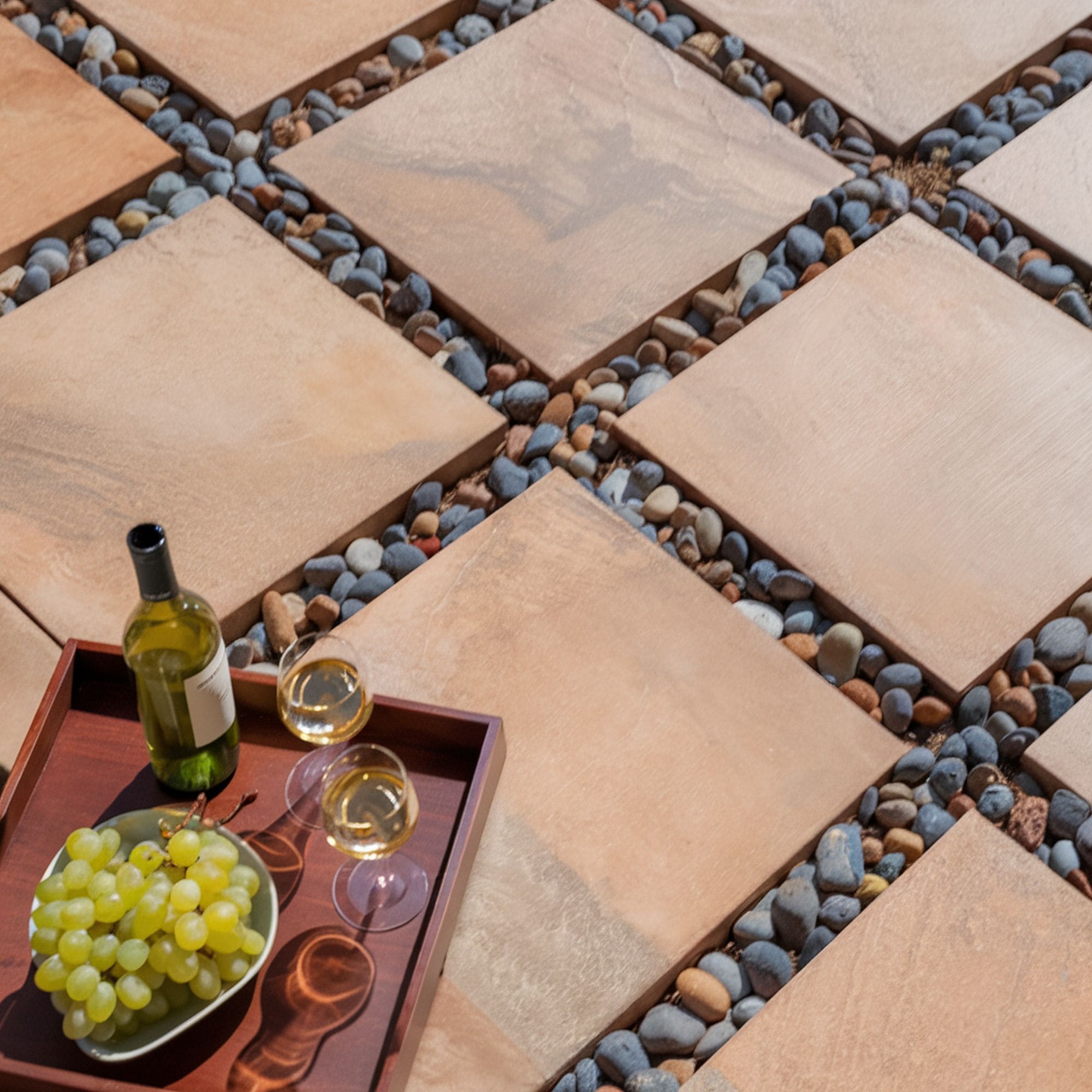 Patio Paver Design With Pebbles