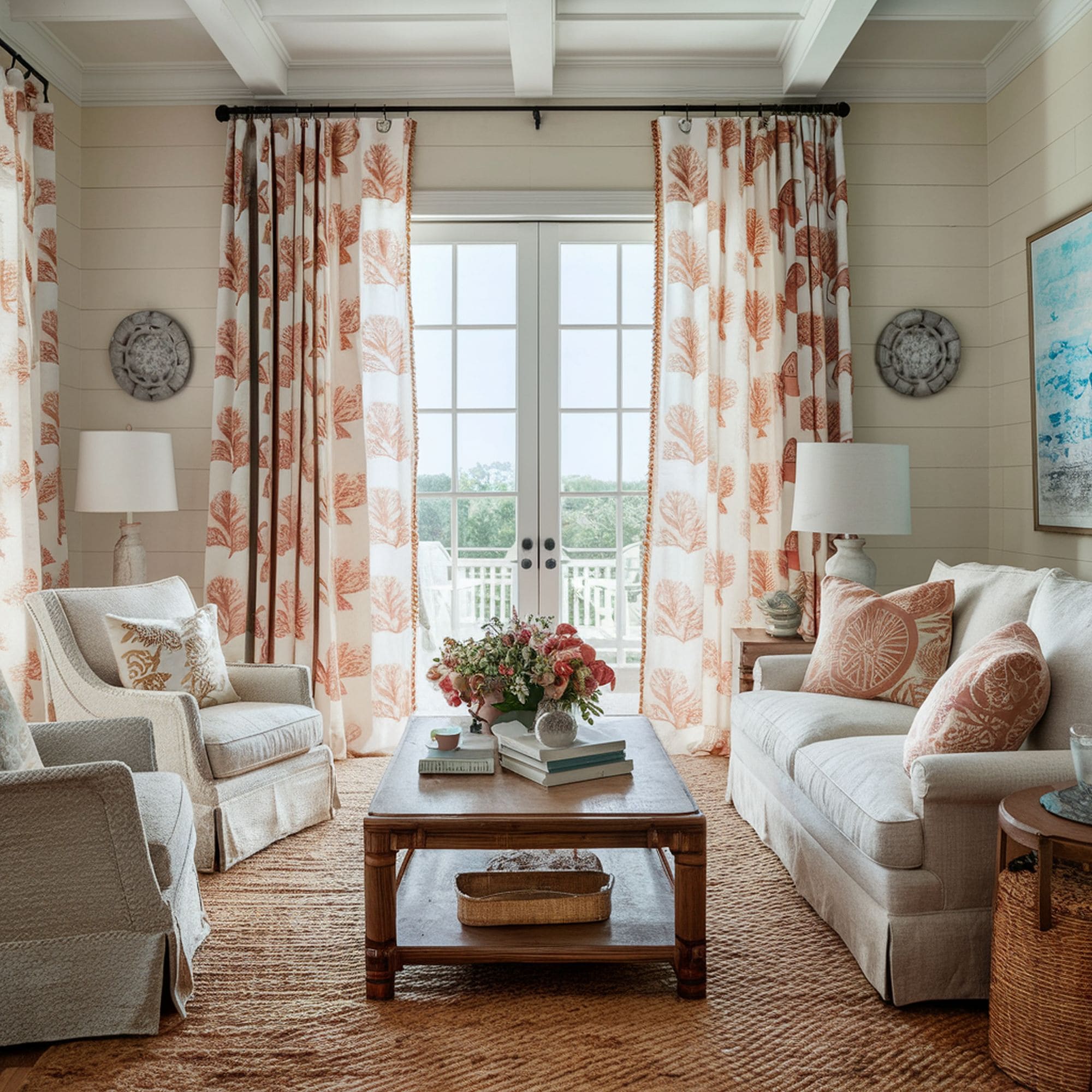 Stylish Curtains in Coastal Living Room