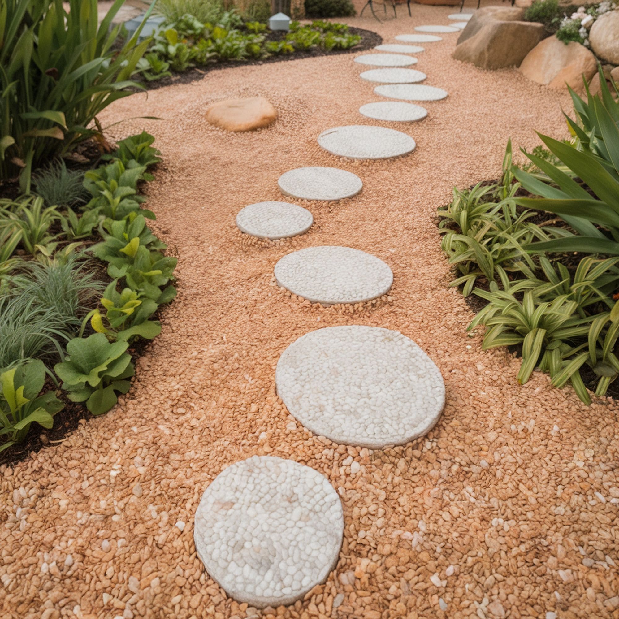 Colorful Gravel Stepping Stones Pathway