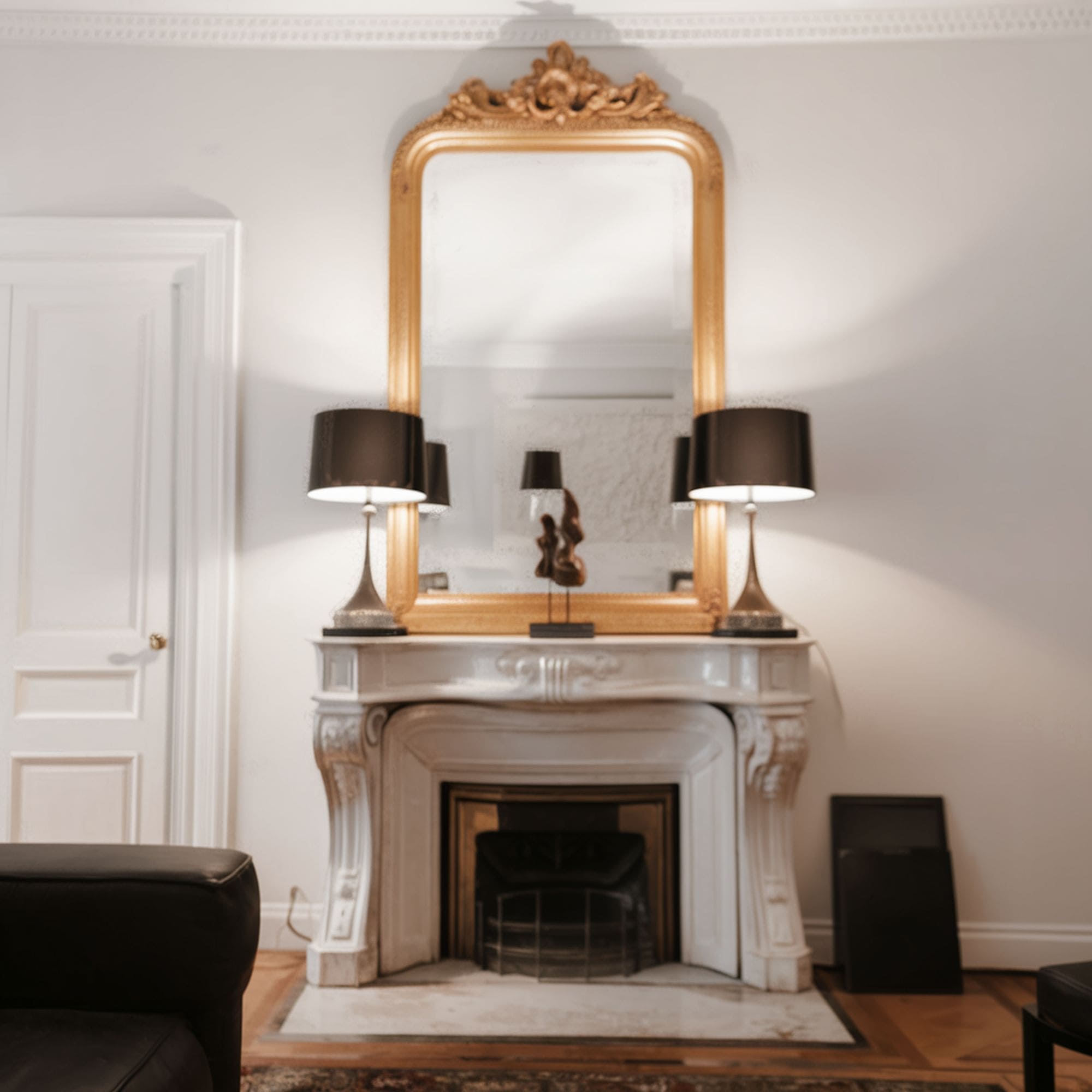 Parisian Style Gold Mirror Above Fireplace
