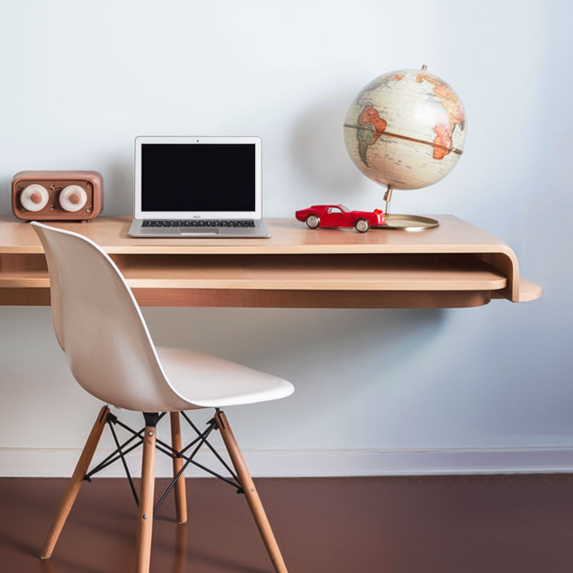 Floating Desk With a Roll Out Shelf