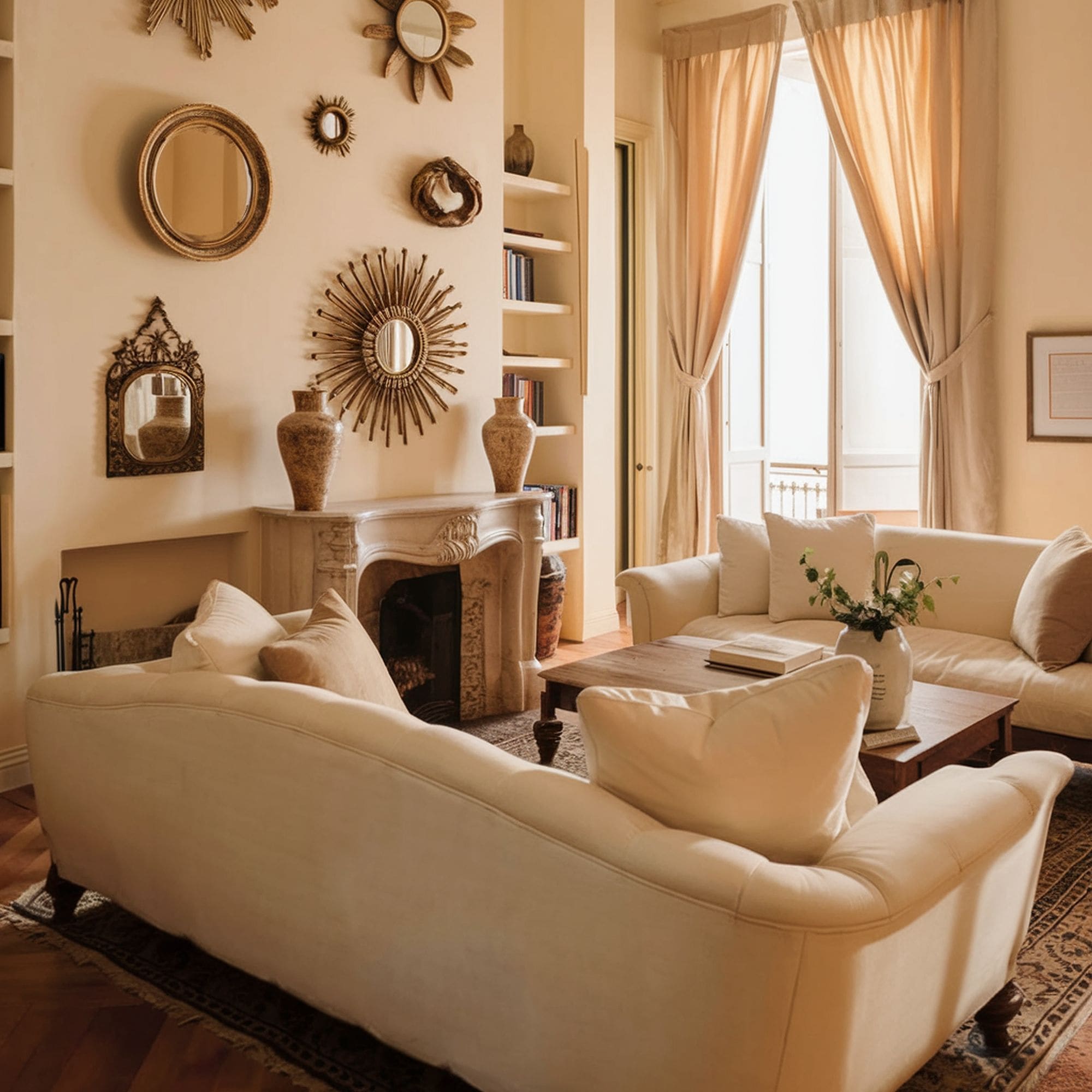 Parisian Style Living Room With Gold Wall Decorations