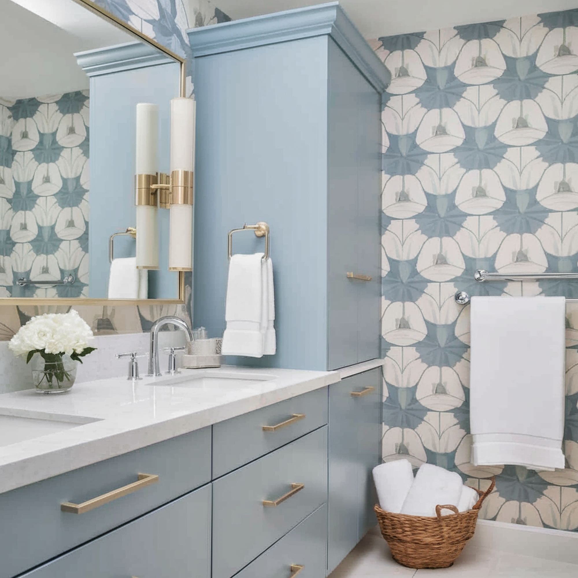 Geometric Floral Patterned Bathroom Wallpaper
