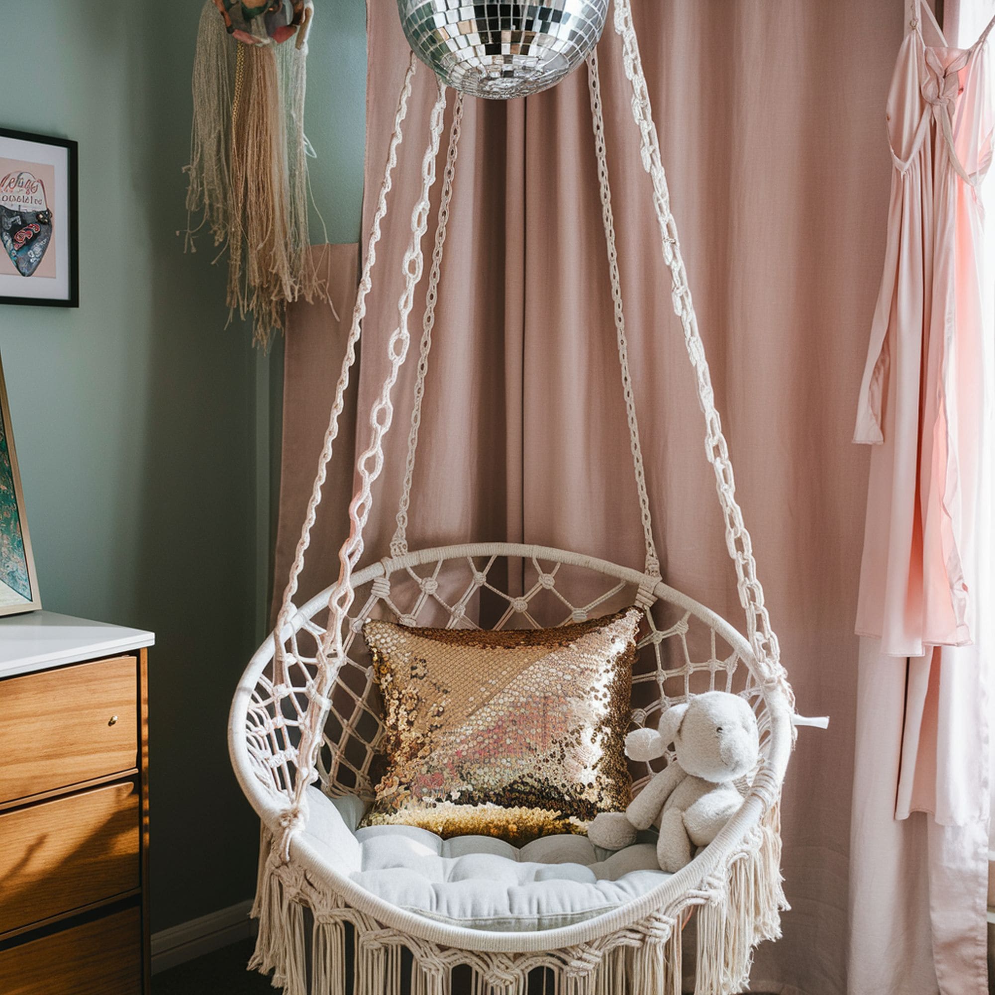 Disco Ball Above Hanging Chair