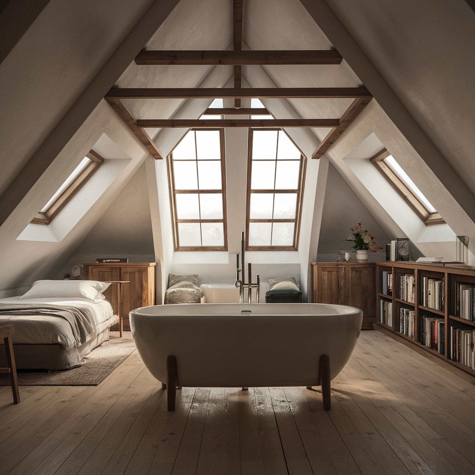 Attic Bathroom With Freestanding Bathtub