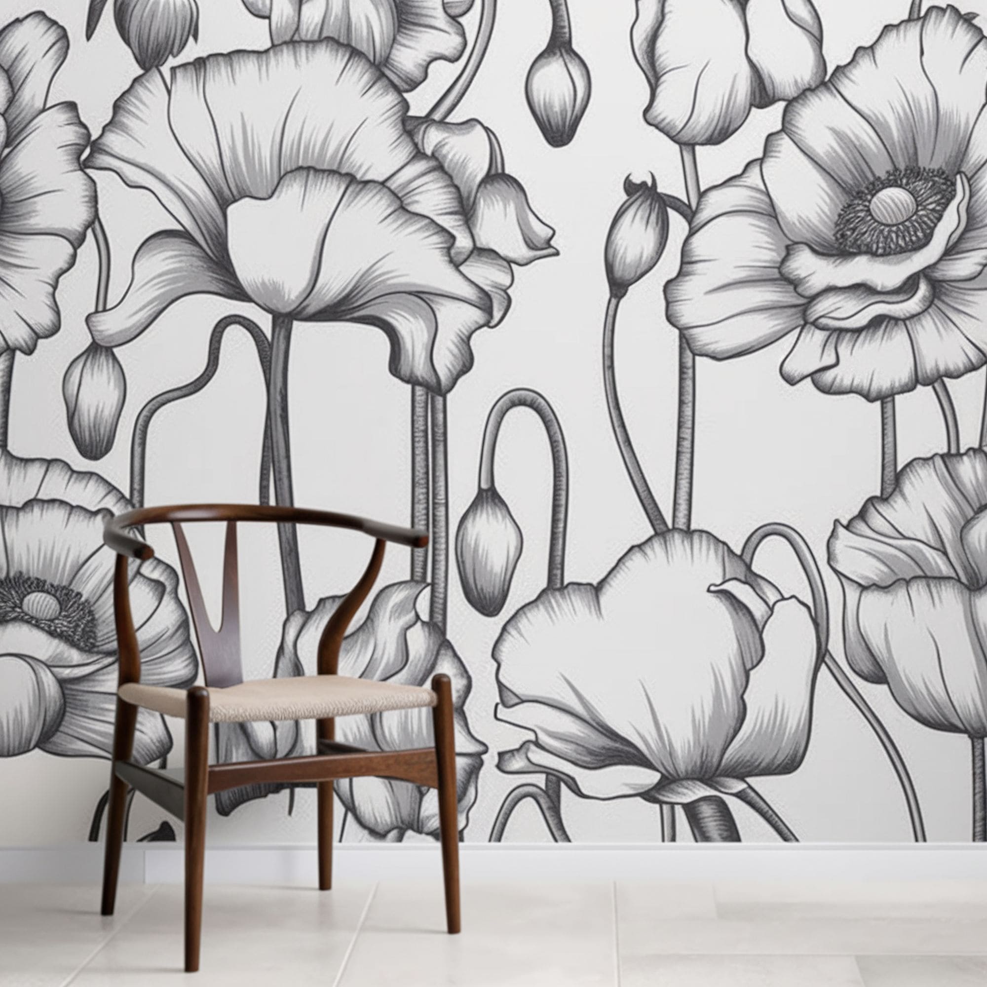 Monochromatic Floral Patterned Wallpaper