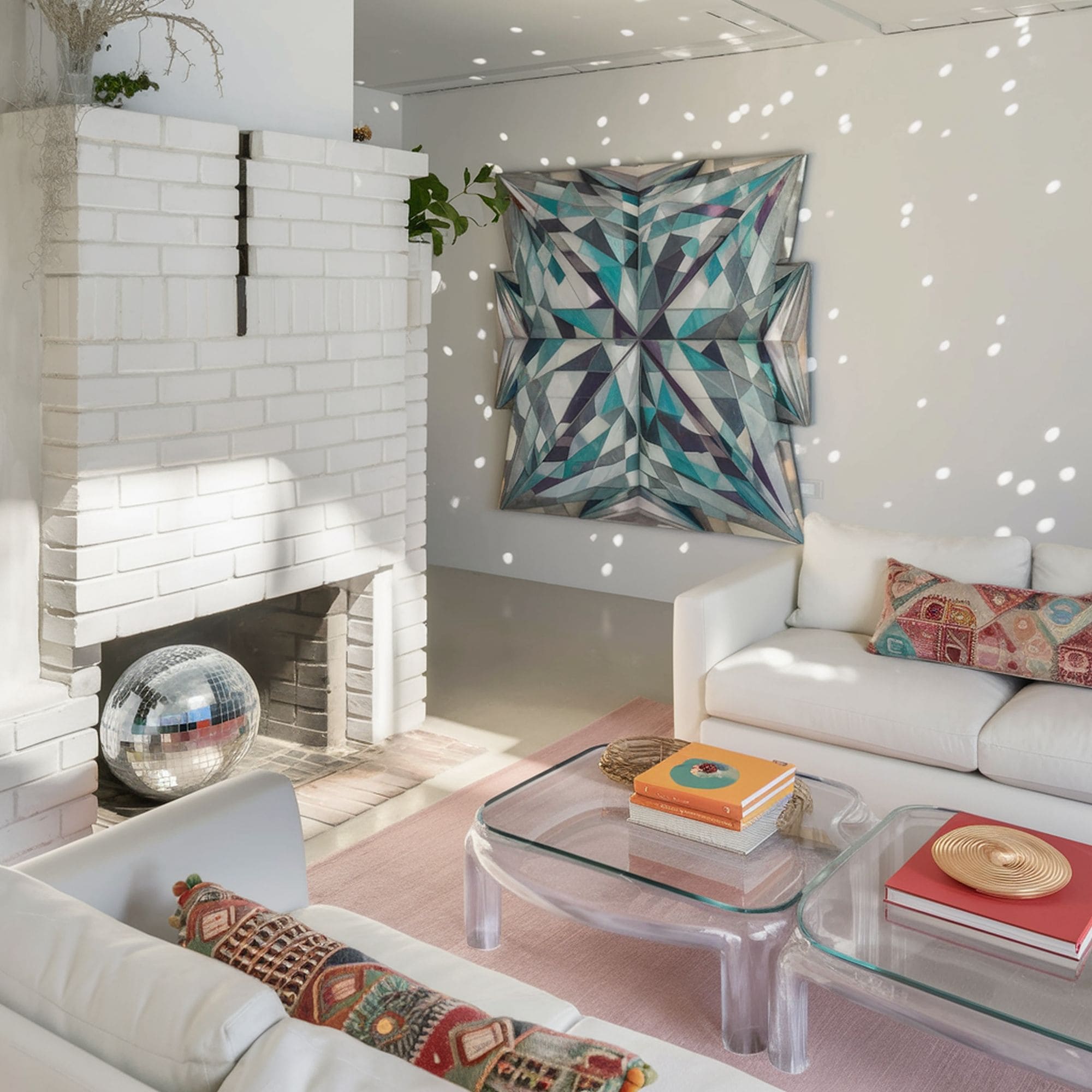 Disco Ball in the Fireplace