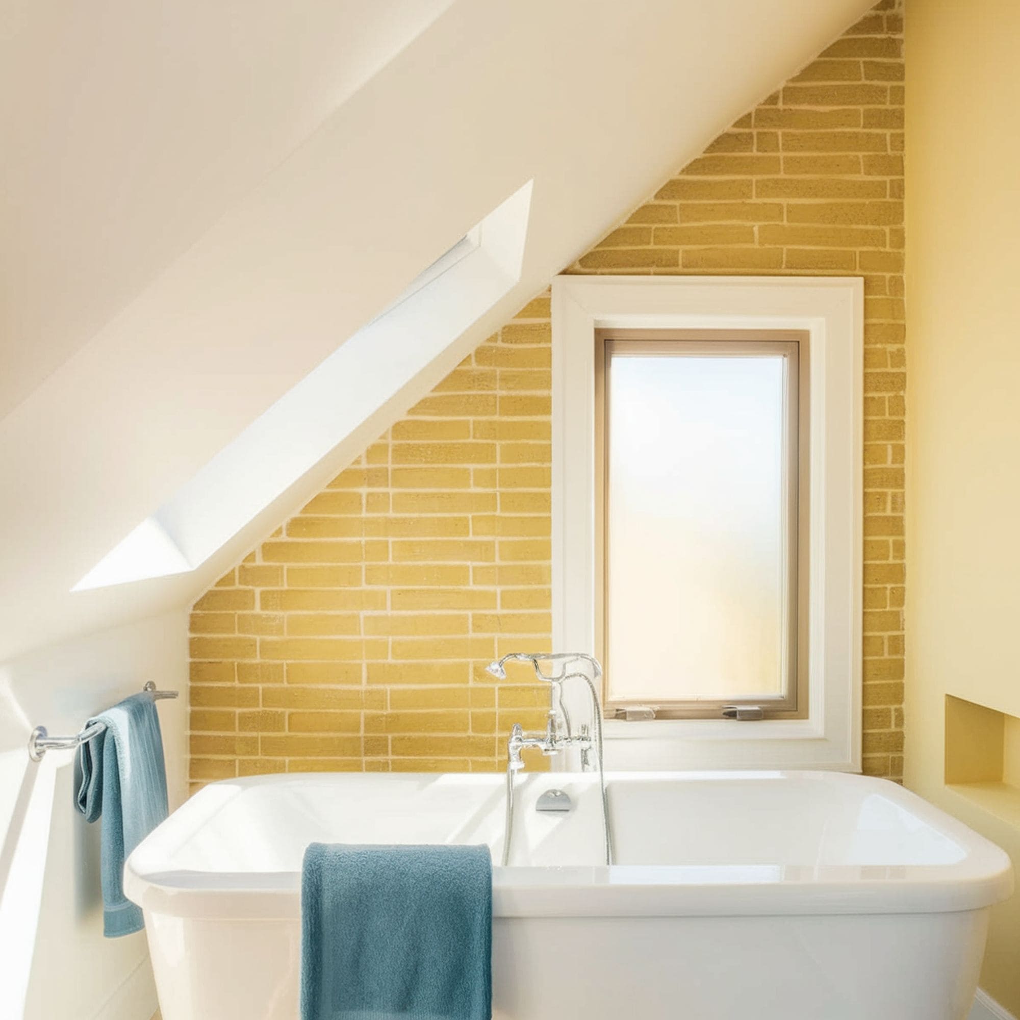 Attic Bathroom With Yellow Brick Wall