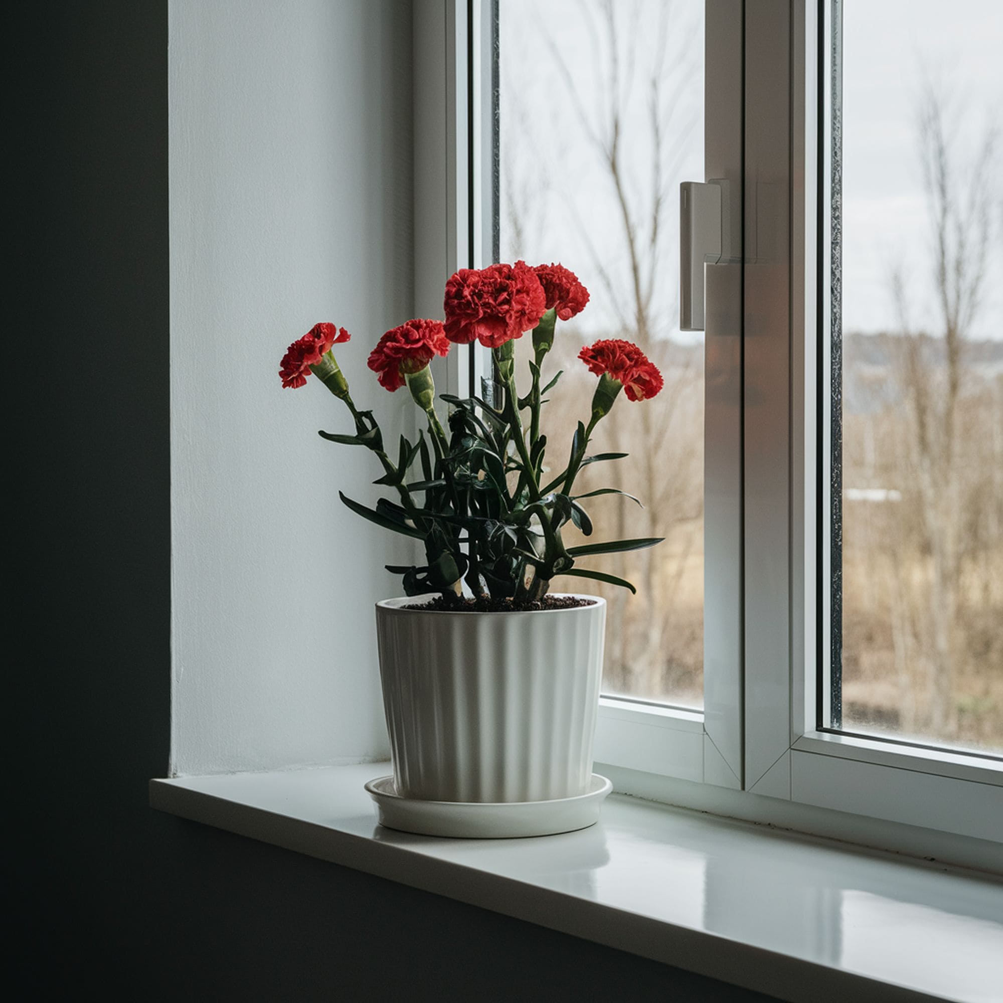 Carnation Plant on Window Sill
