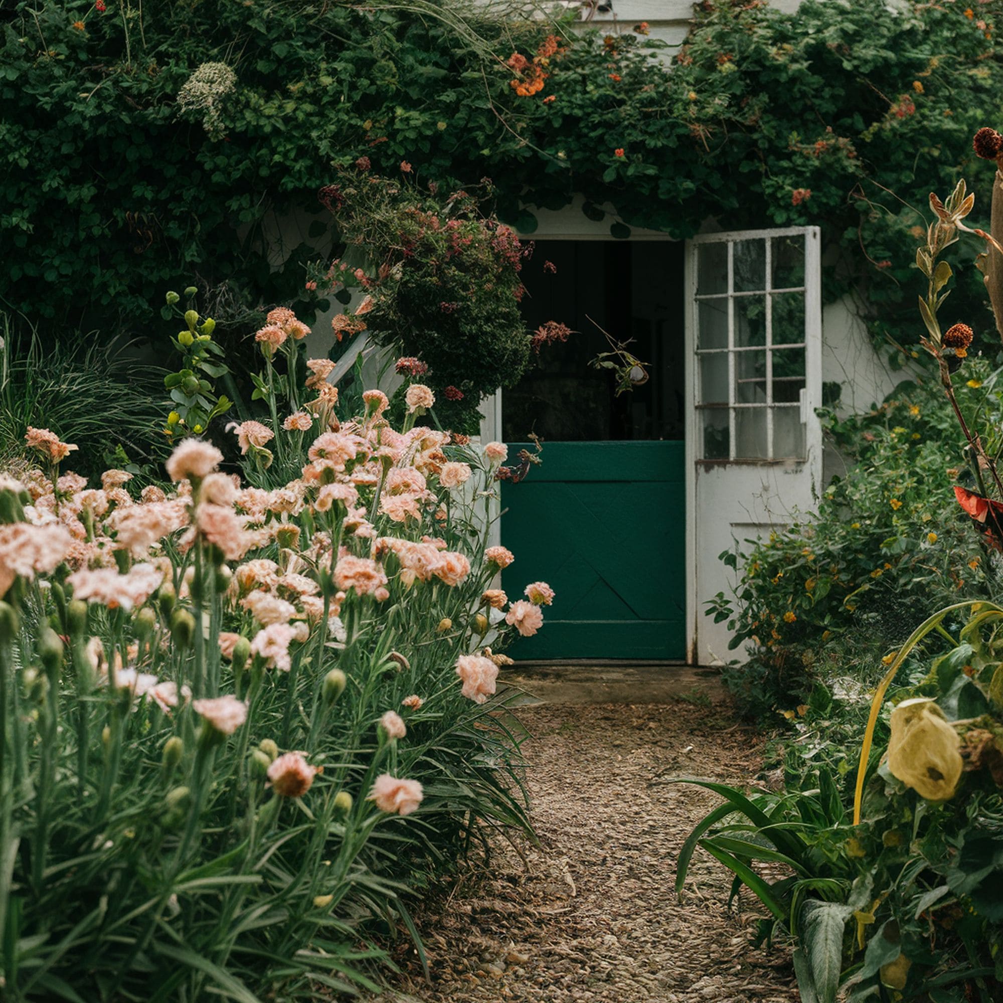 Carnation Flowers in Cottage Style Garden