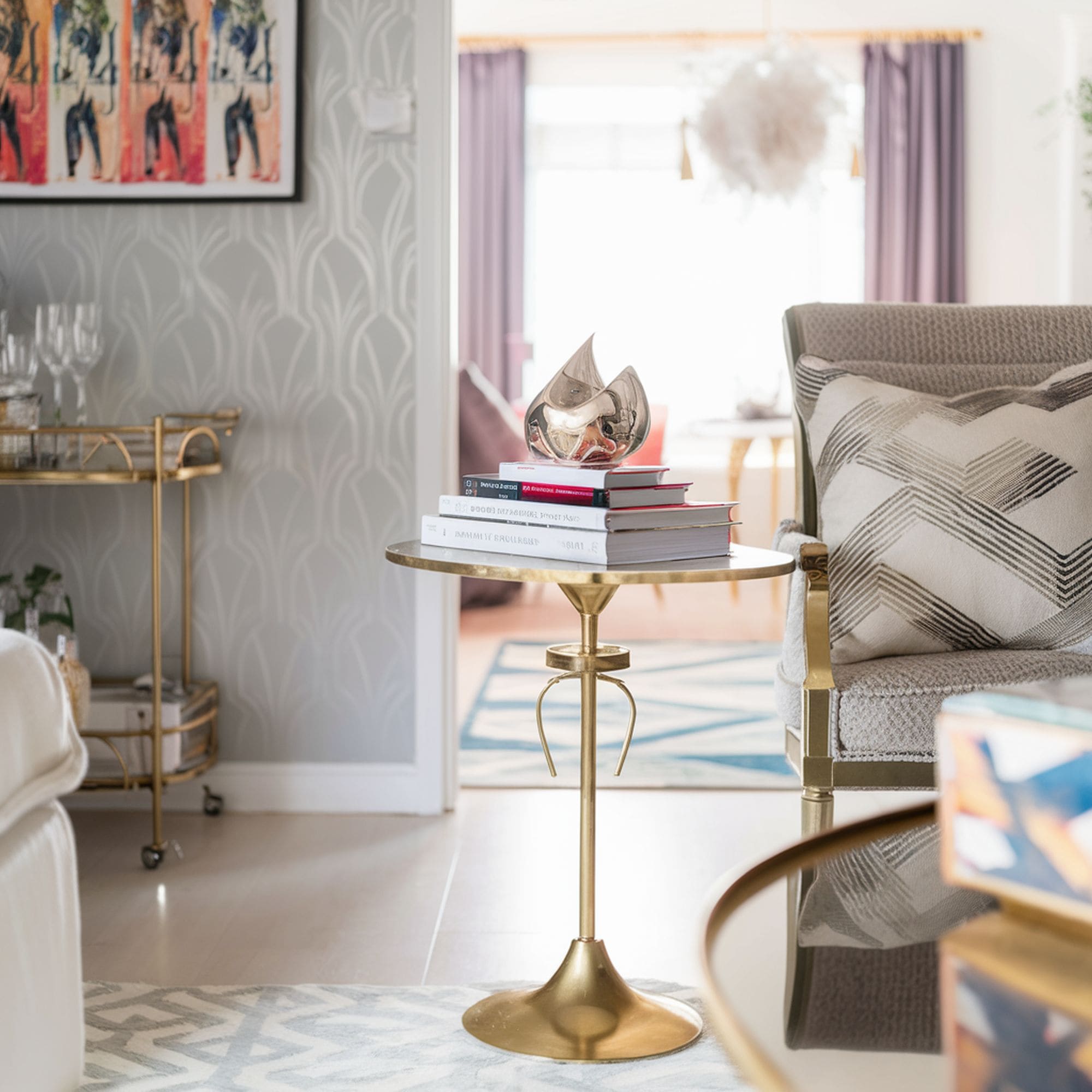 Hollywood Regency Style Living Room With Gold Accents