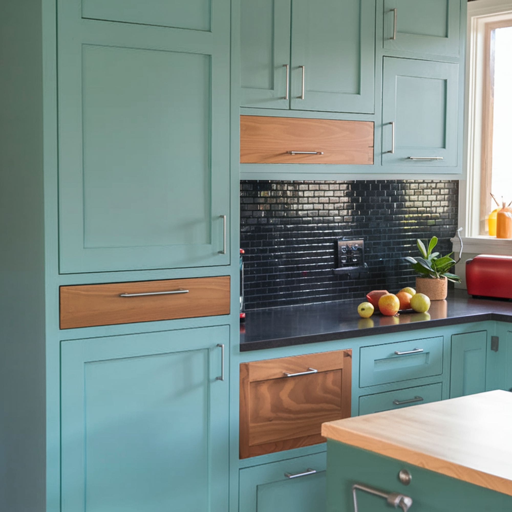 Turquoise Painted Kitchen Cabinets