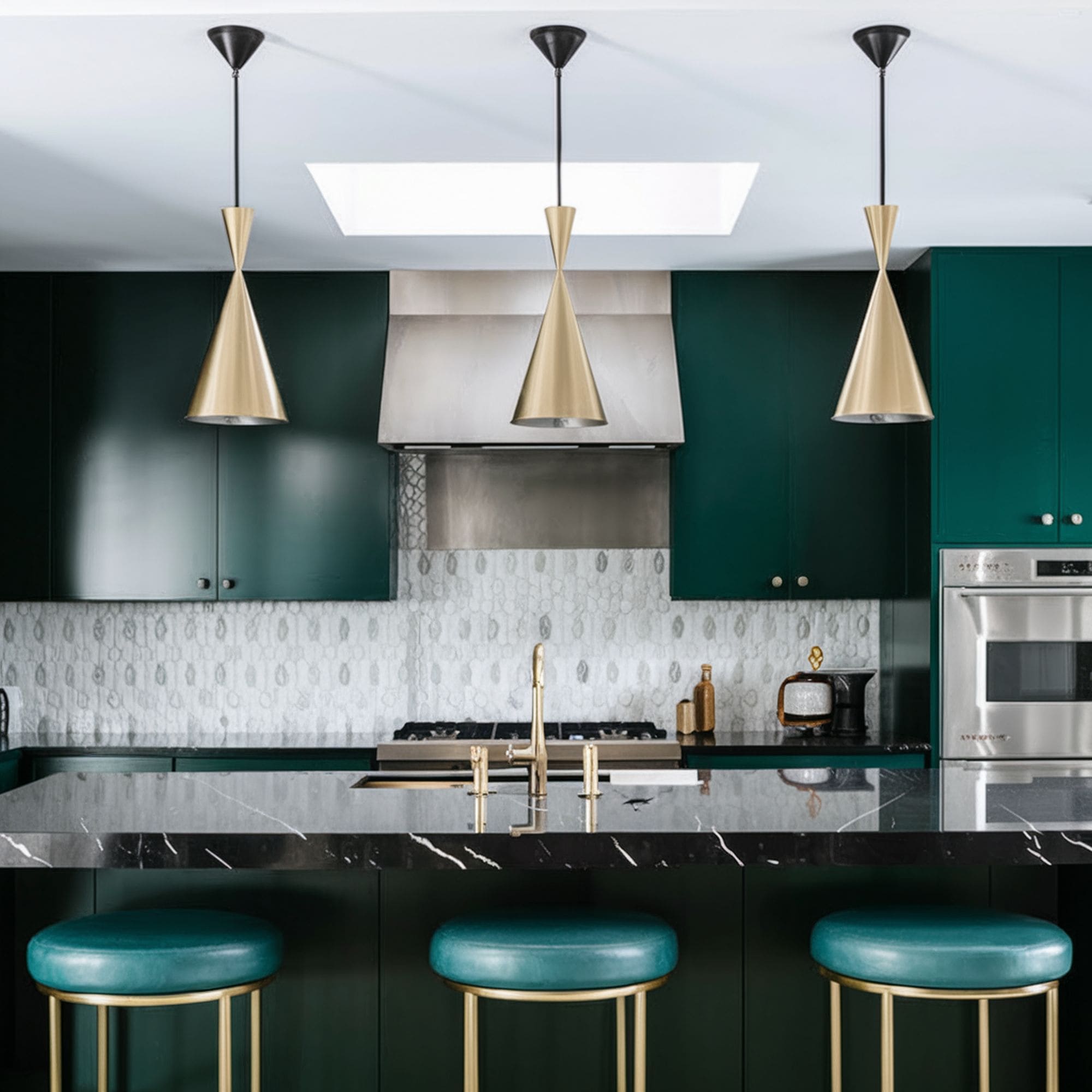 Hollywood Regency Style Emerald Green Kitchen
