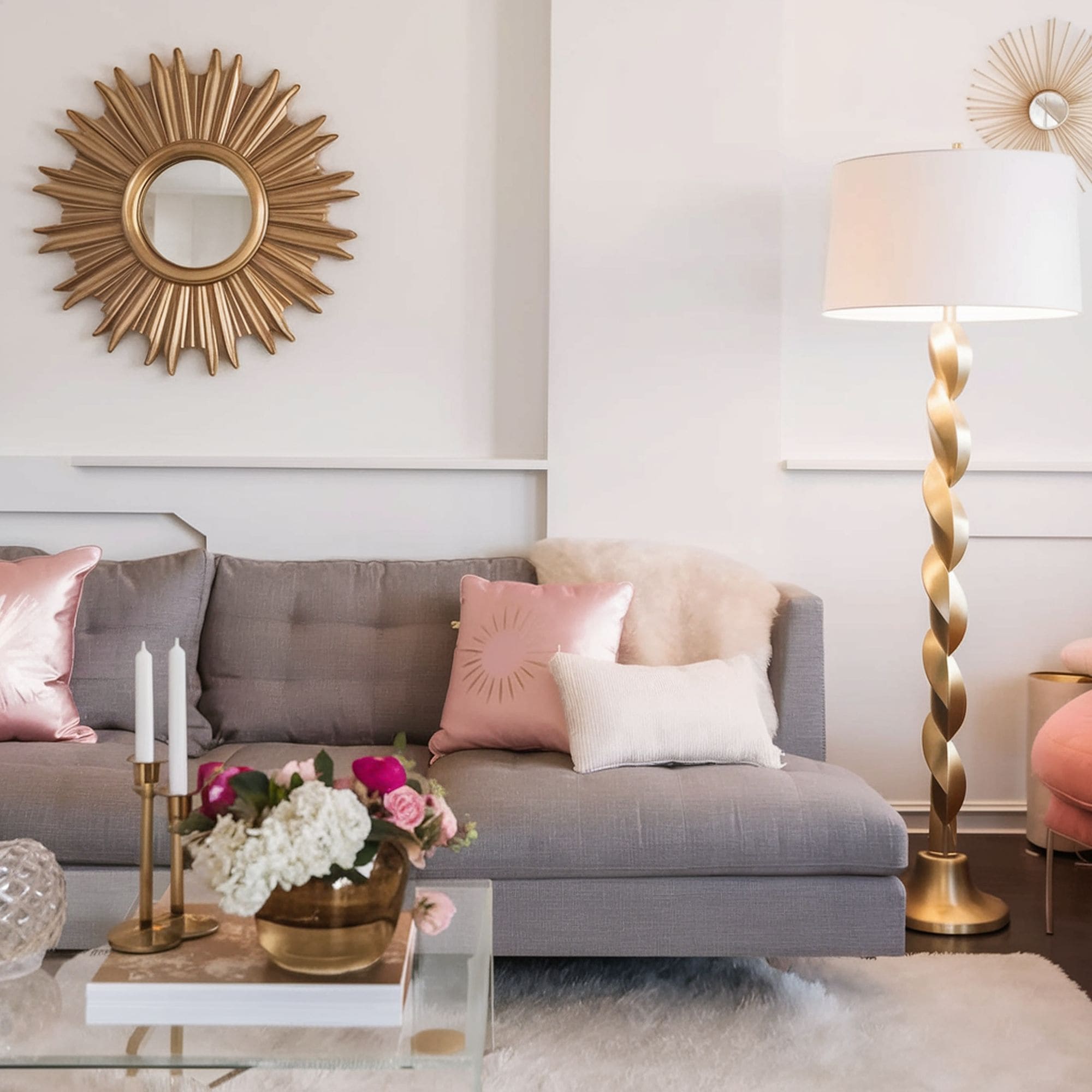 Warm White Living Room With Gold Accents