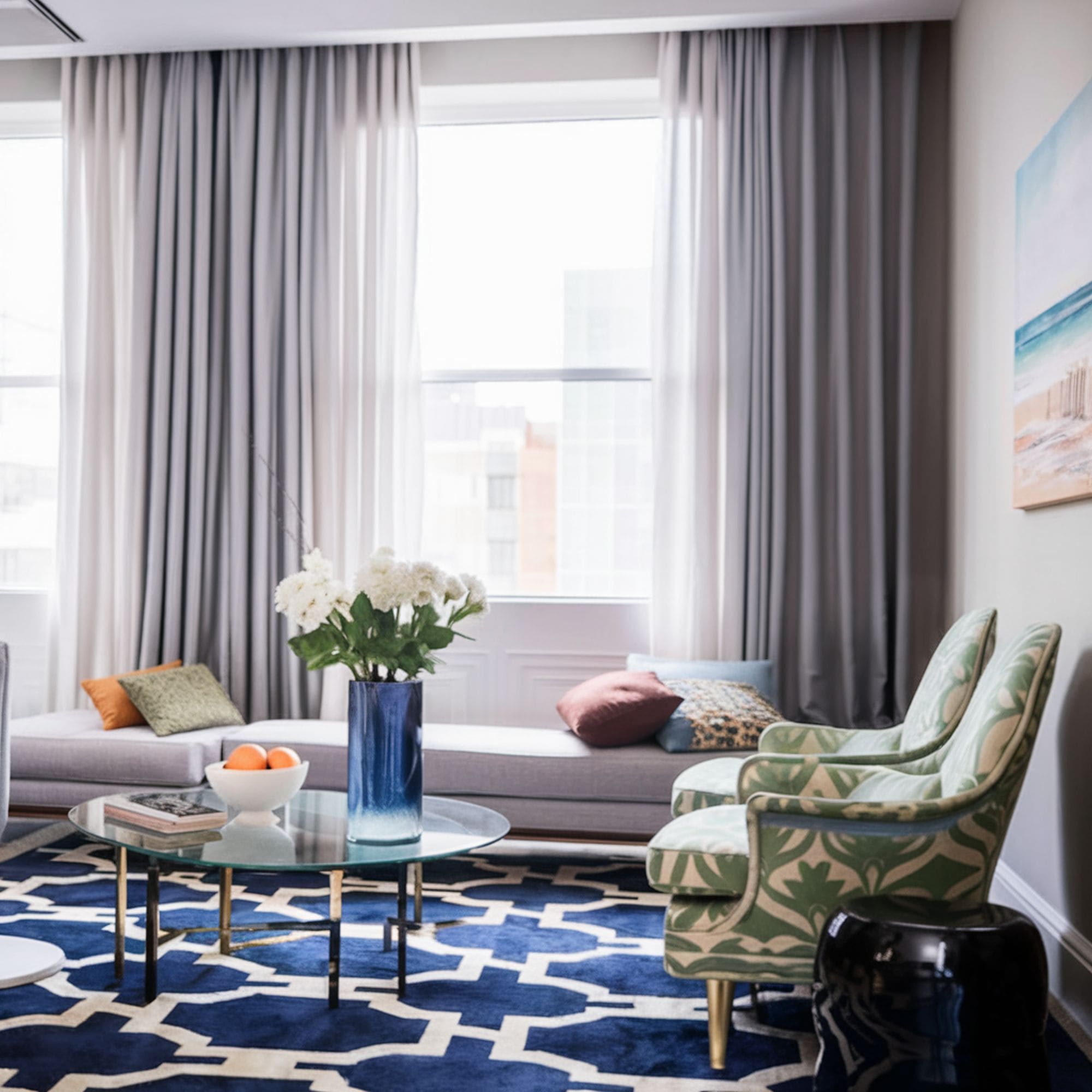 Hollywood Regency Style Living Room With Patterned Textiles