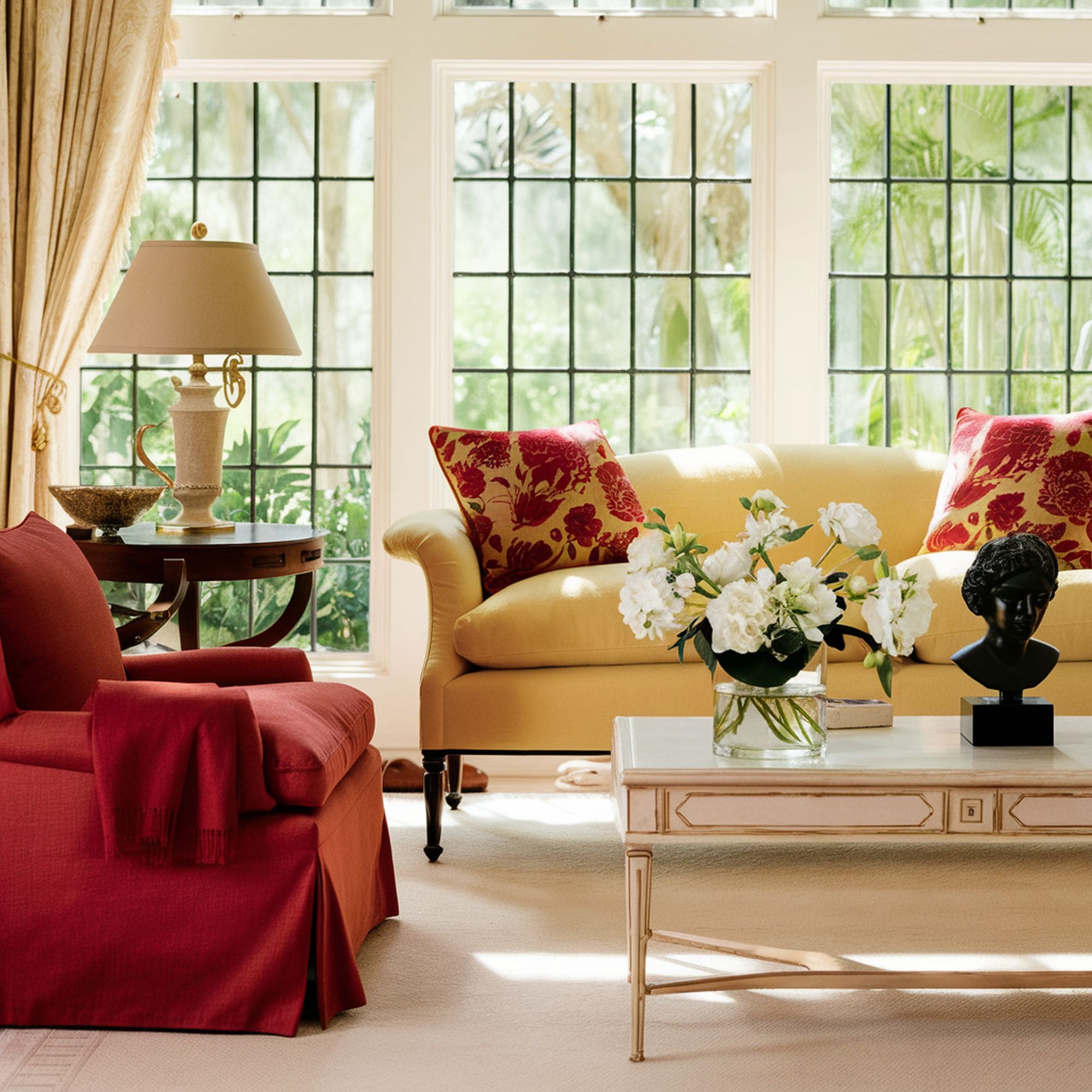 Traditional Living Room With Red Chair
