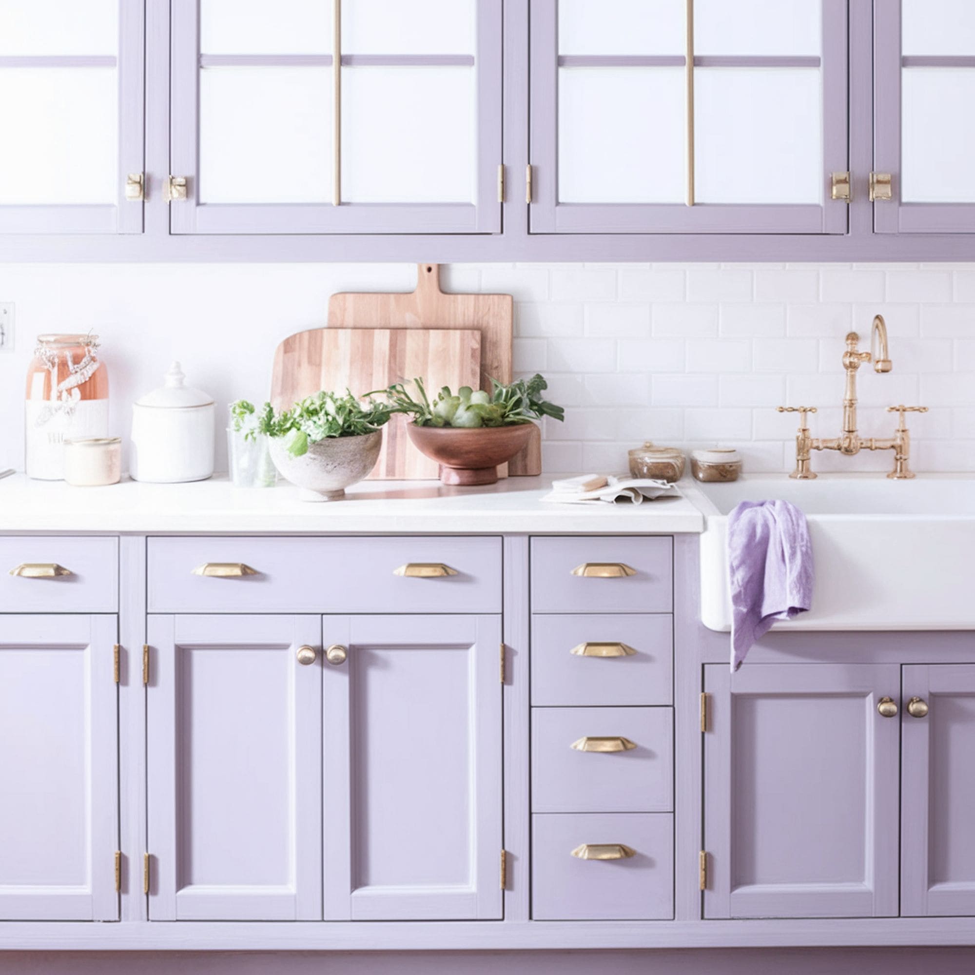 Pastel Purple Painted Kitchen Cabinets