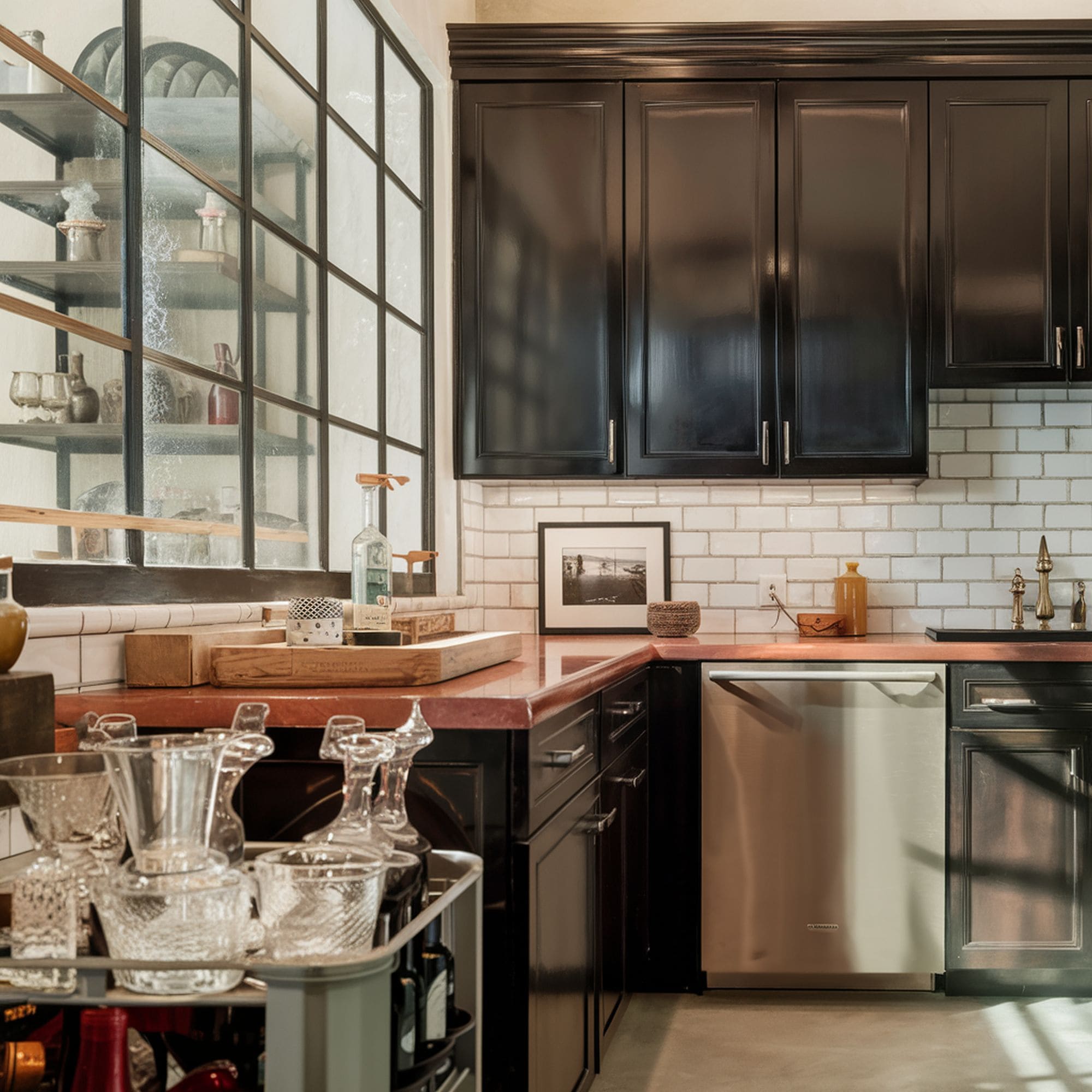 Glossy Black Painted Kitchen Cabinets