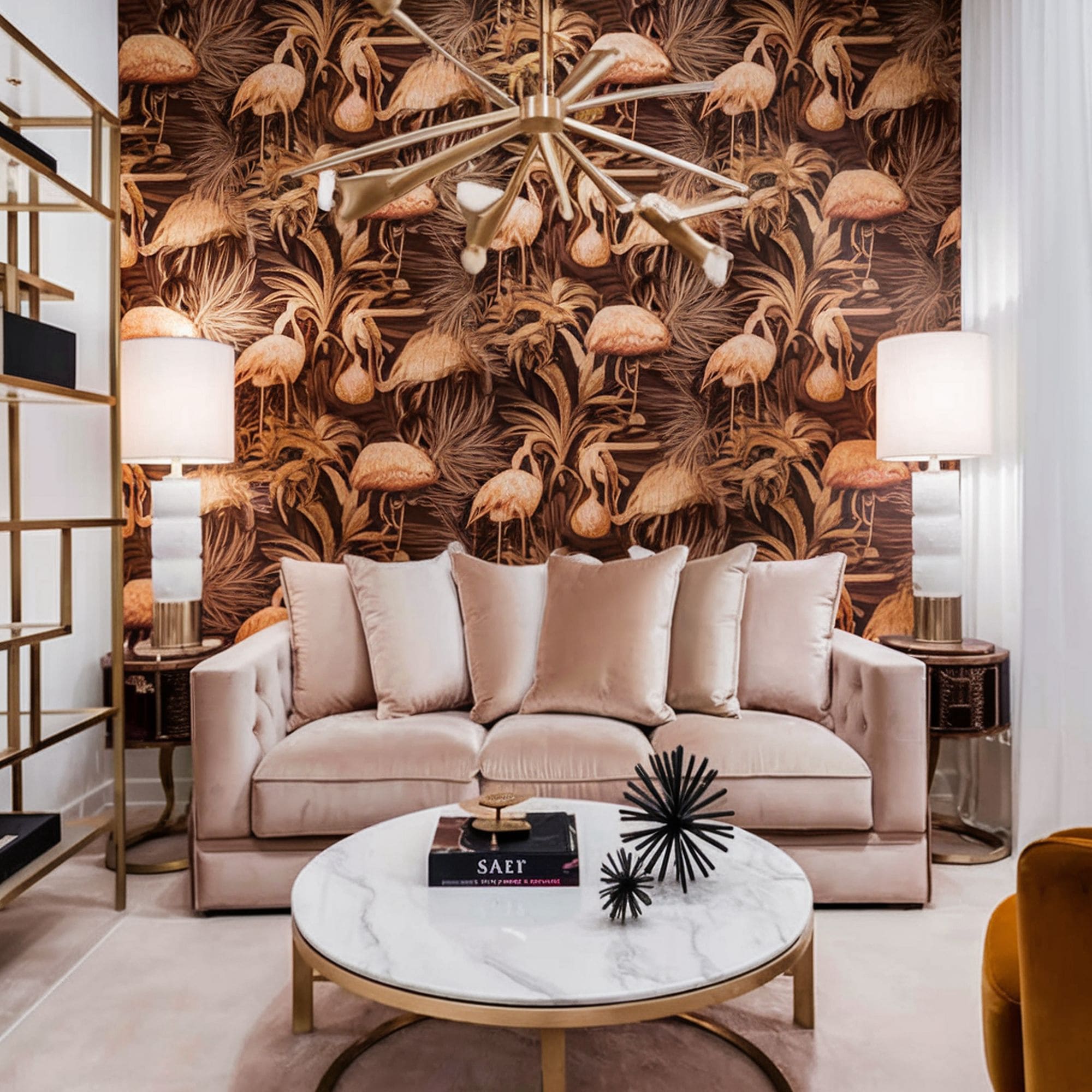 Hollywood Regency Style Living Room With Accent Wall