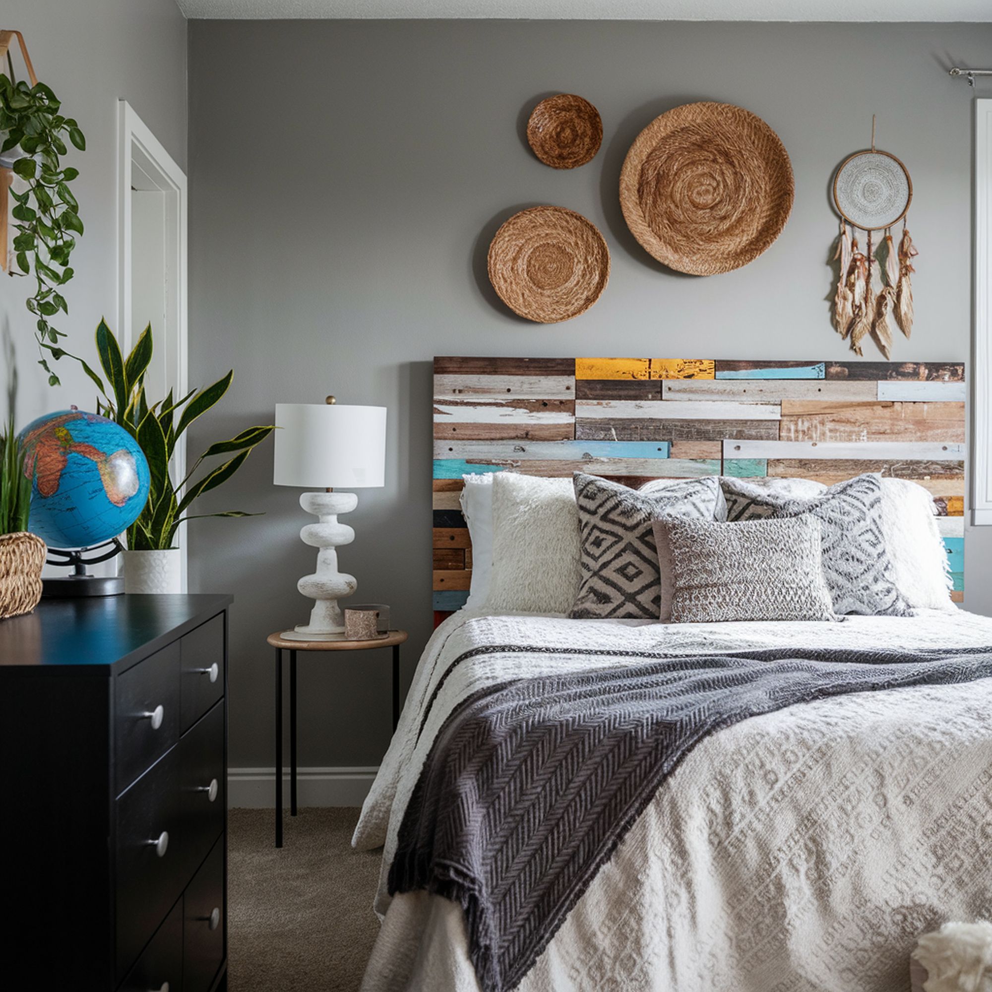 BoHo Bedroom With Reclaimed Wood Headboard