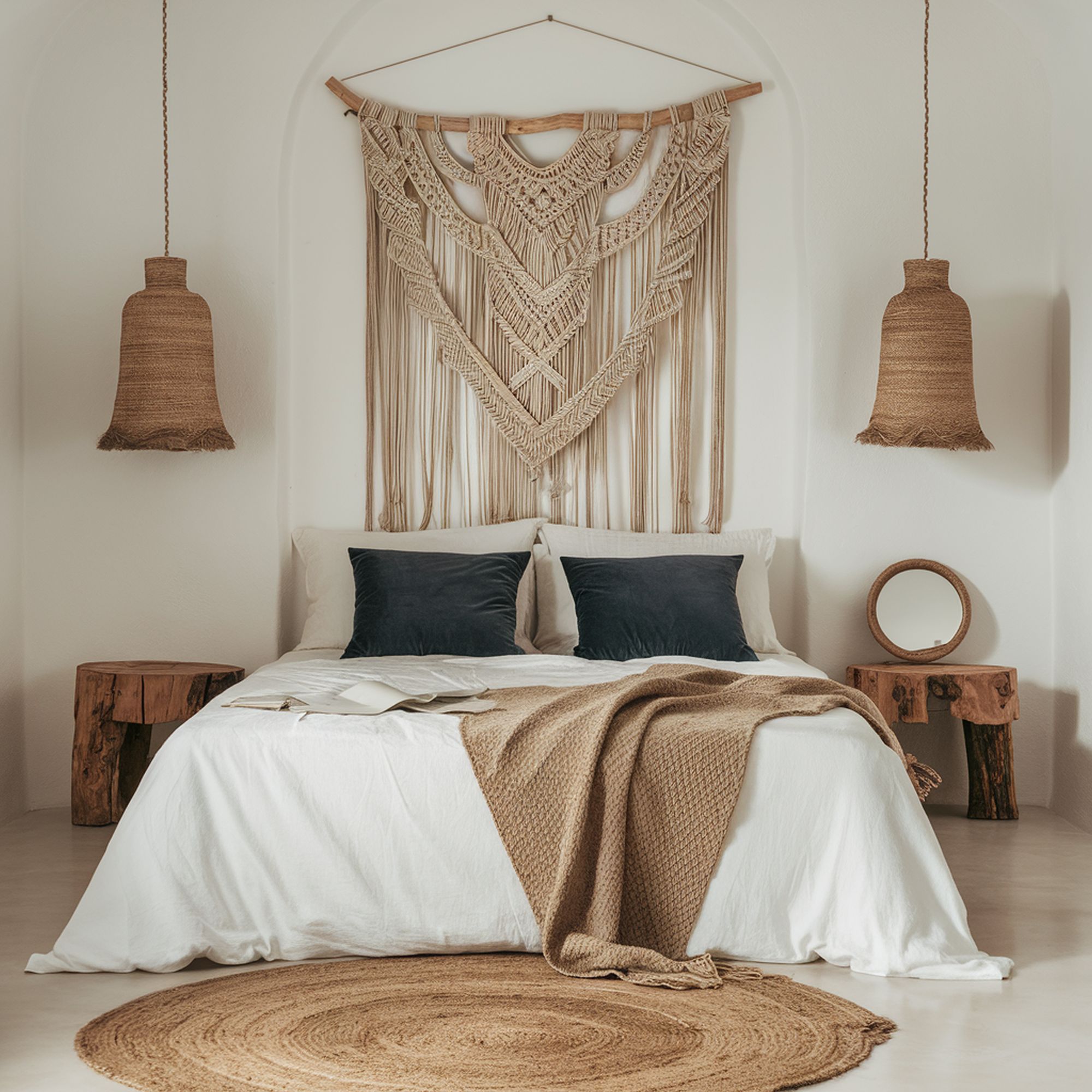 Minimalist BoHo Bedroom With Macrame Decoration