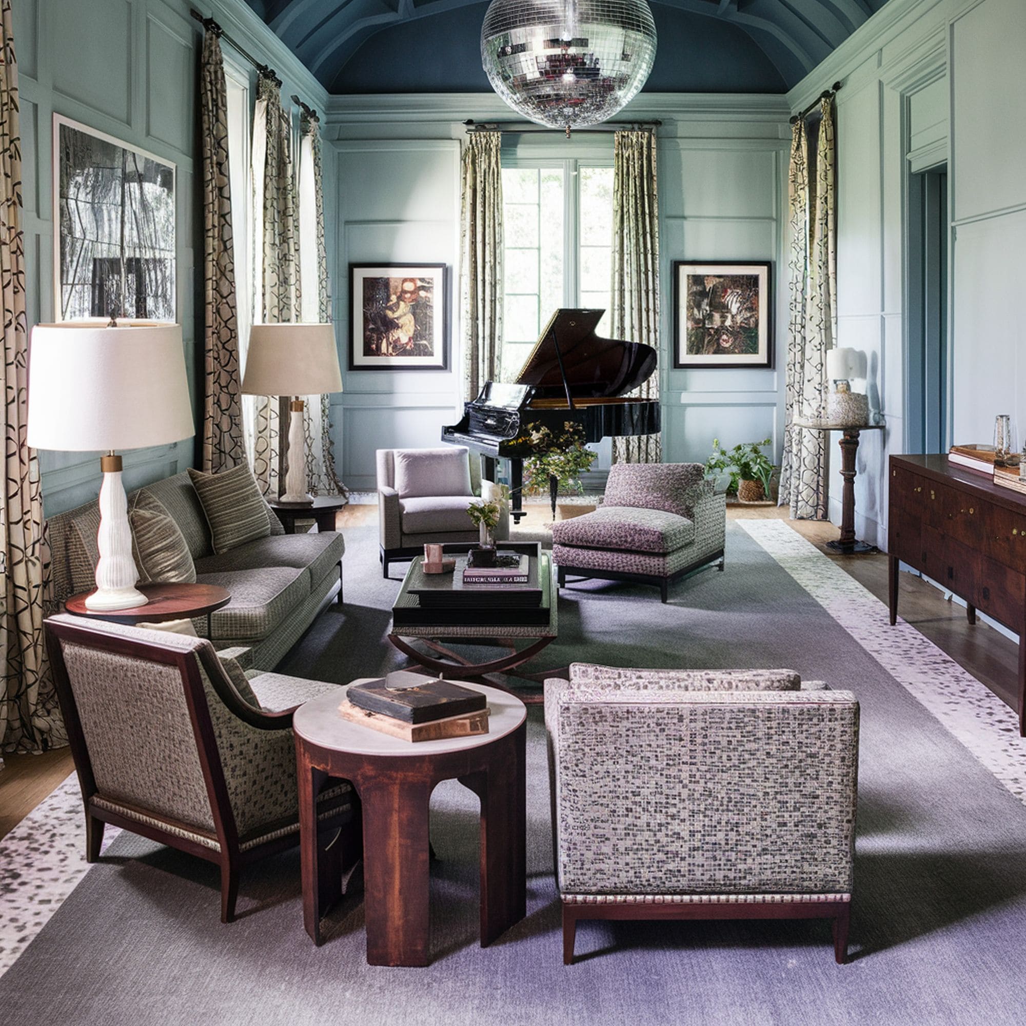 Sophisticated Traditional Style Long and Narrow Living Room