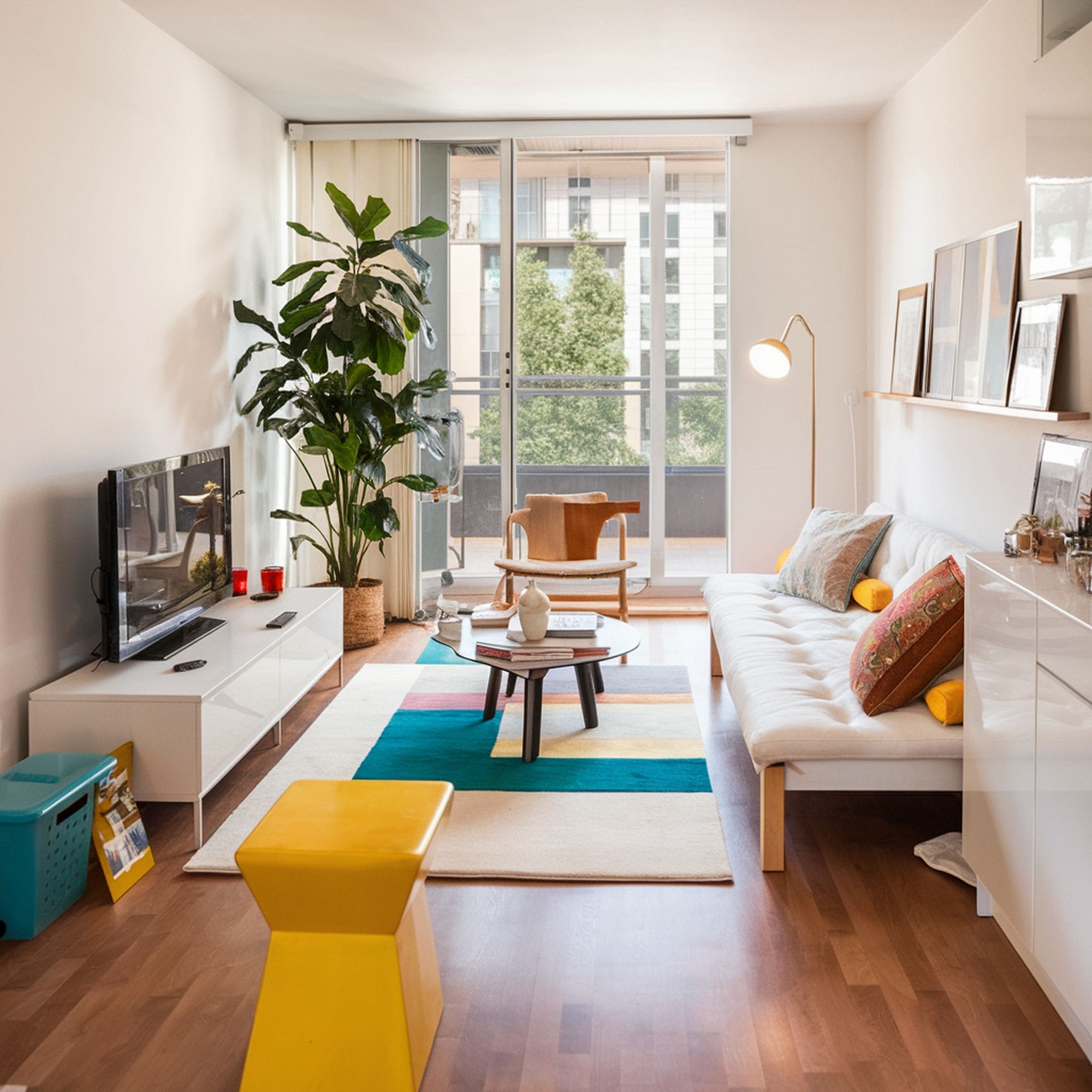 Apartment Style Long and Narrow Living Room