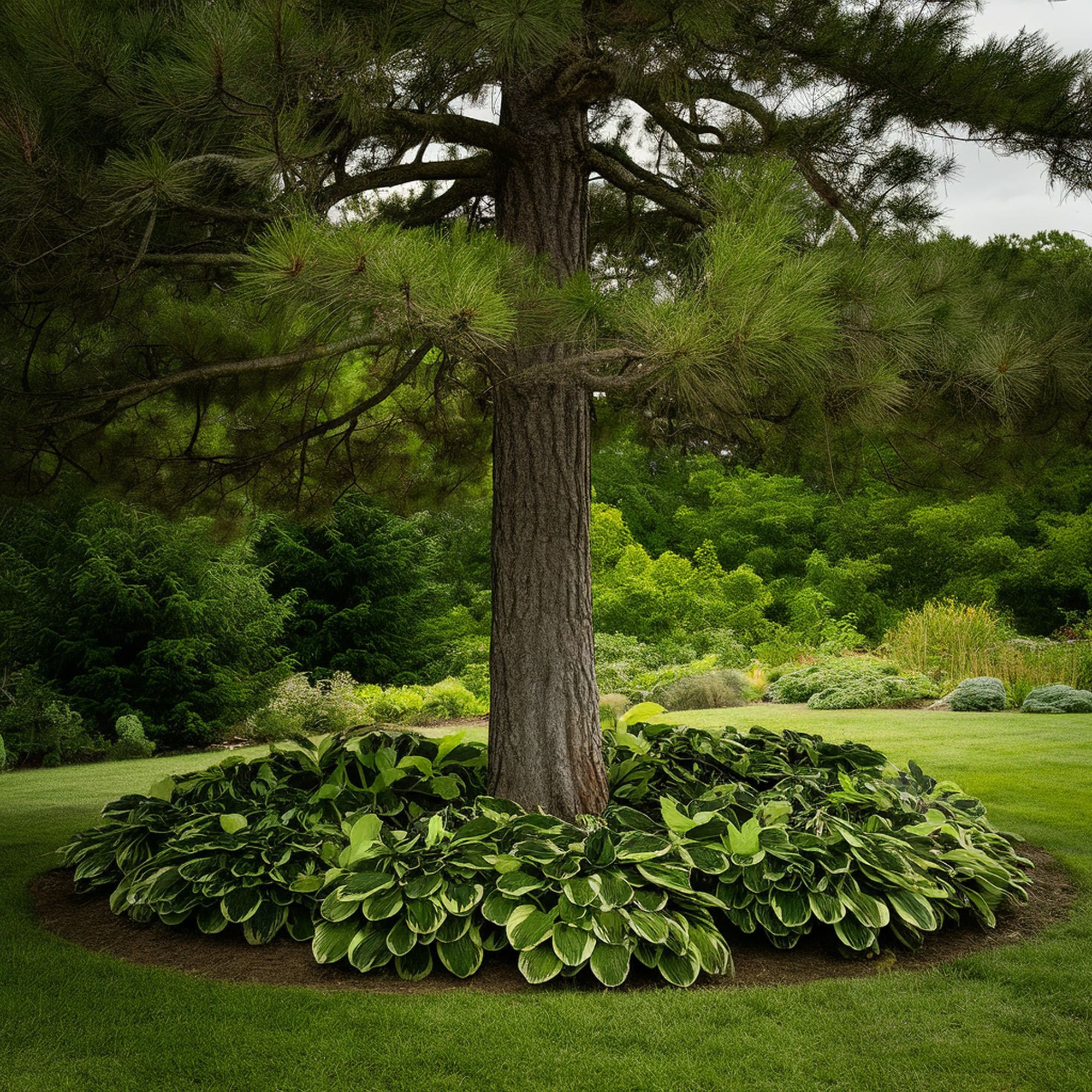 Hosta Plants Under Pine Tree