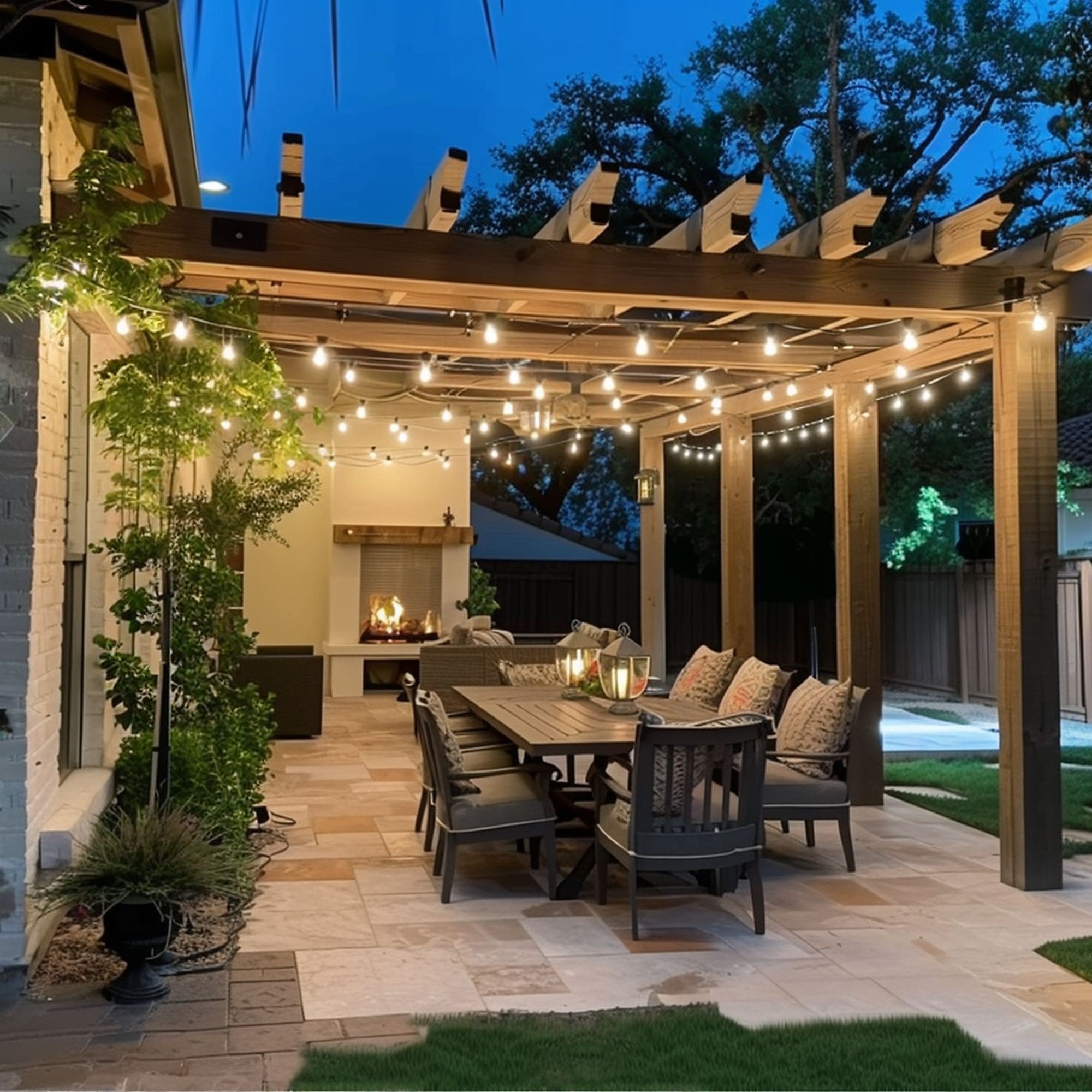 Illuminated Pergola With String Lights