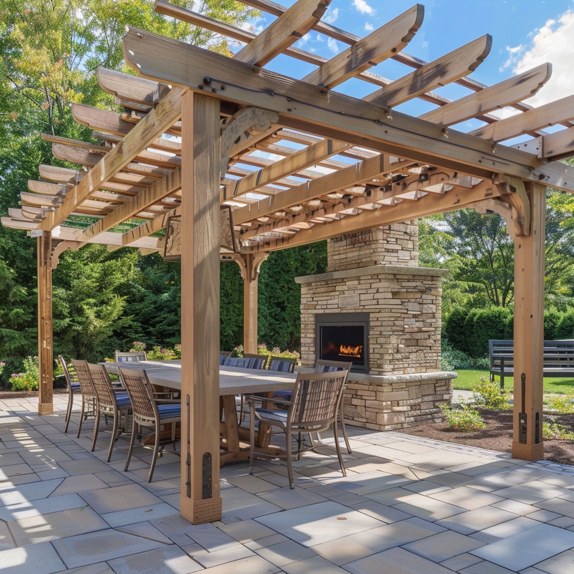 Pergola With Outdoor Fireplace