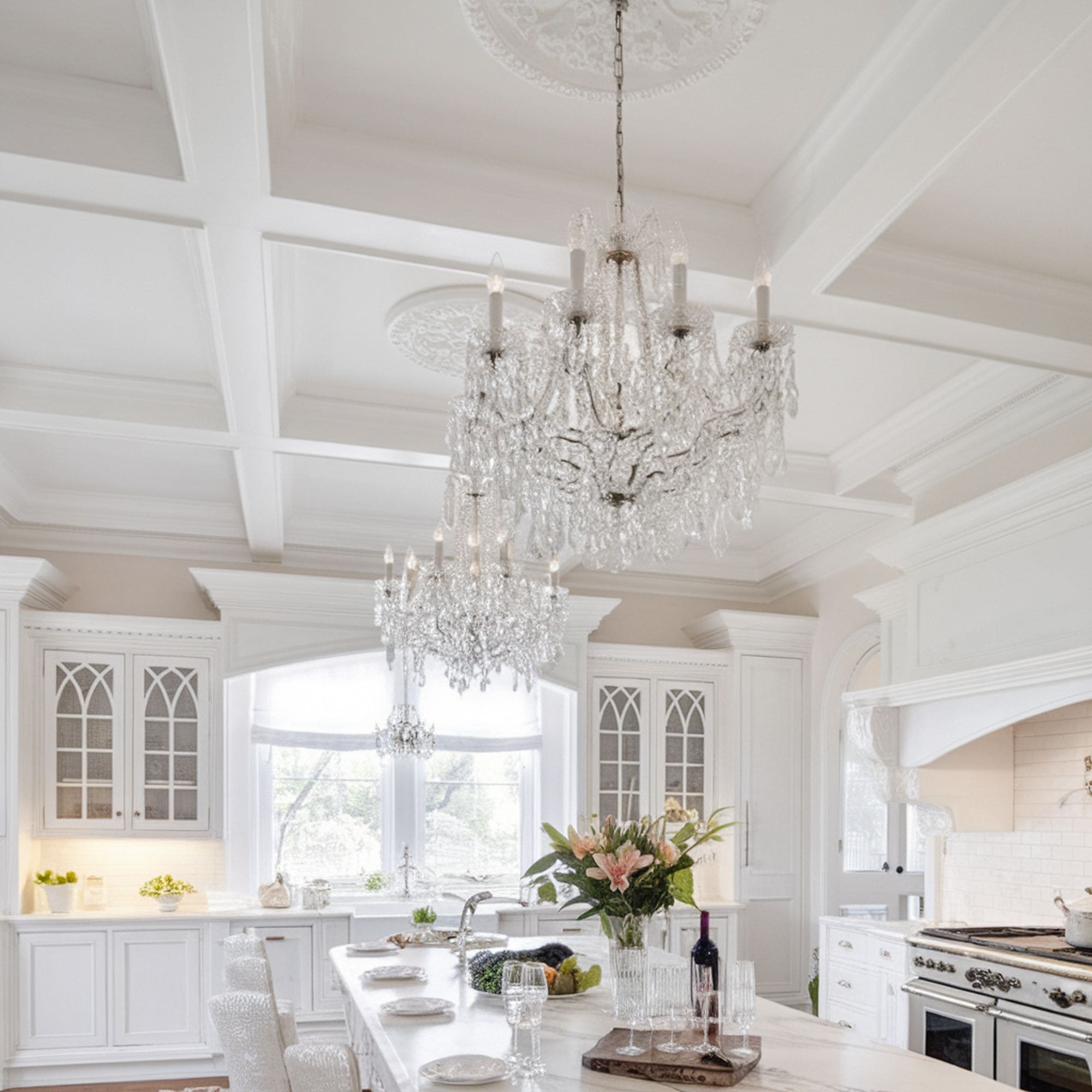 Coffered Ceiling With Chandeliers